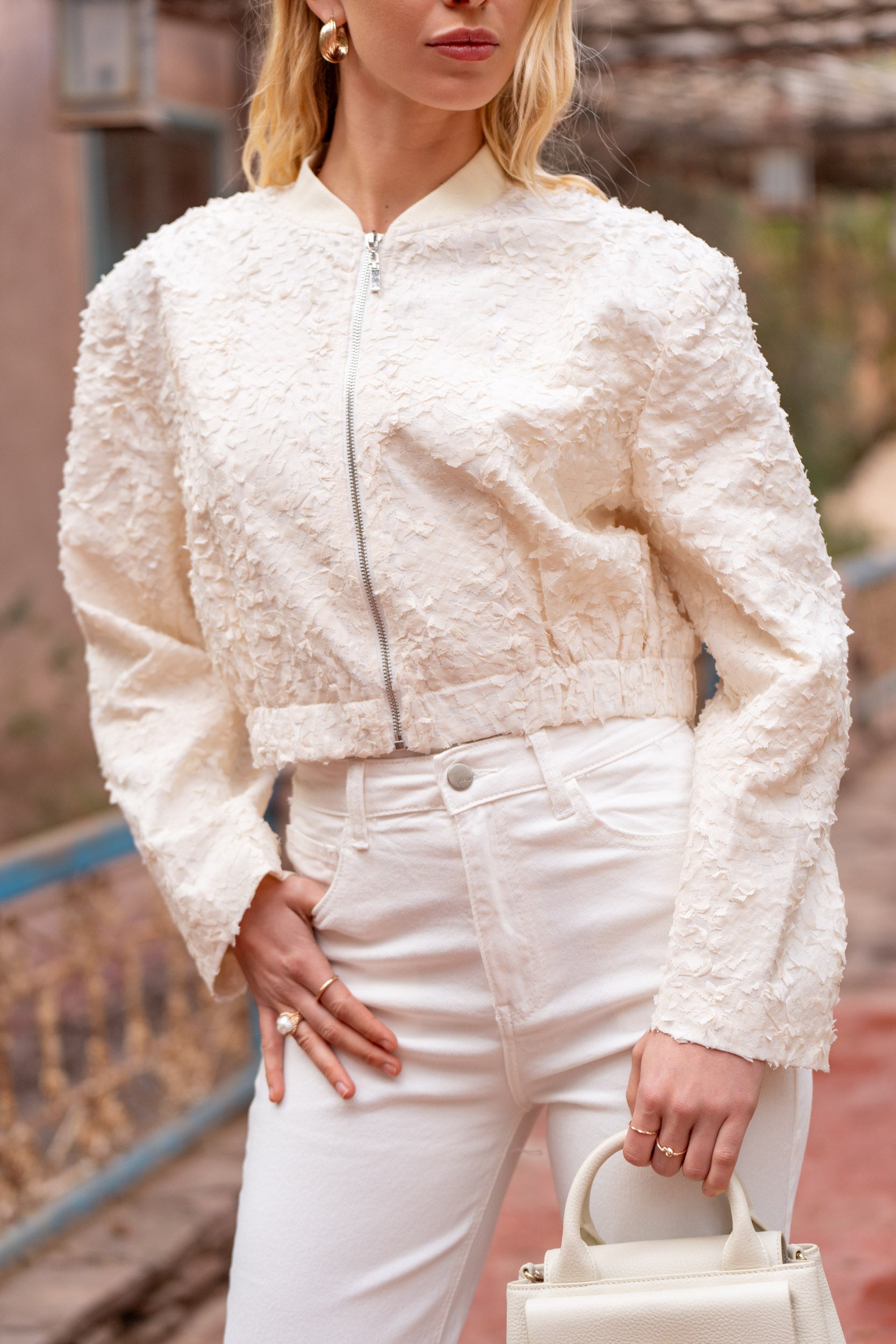 Veste bomber courte texturée