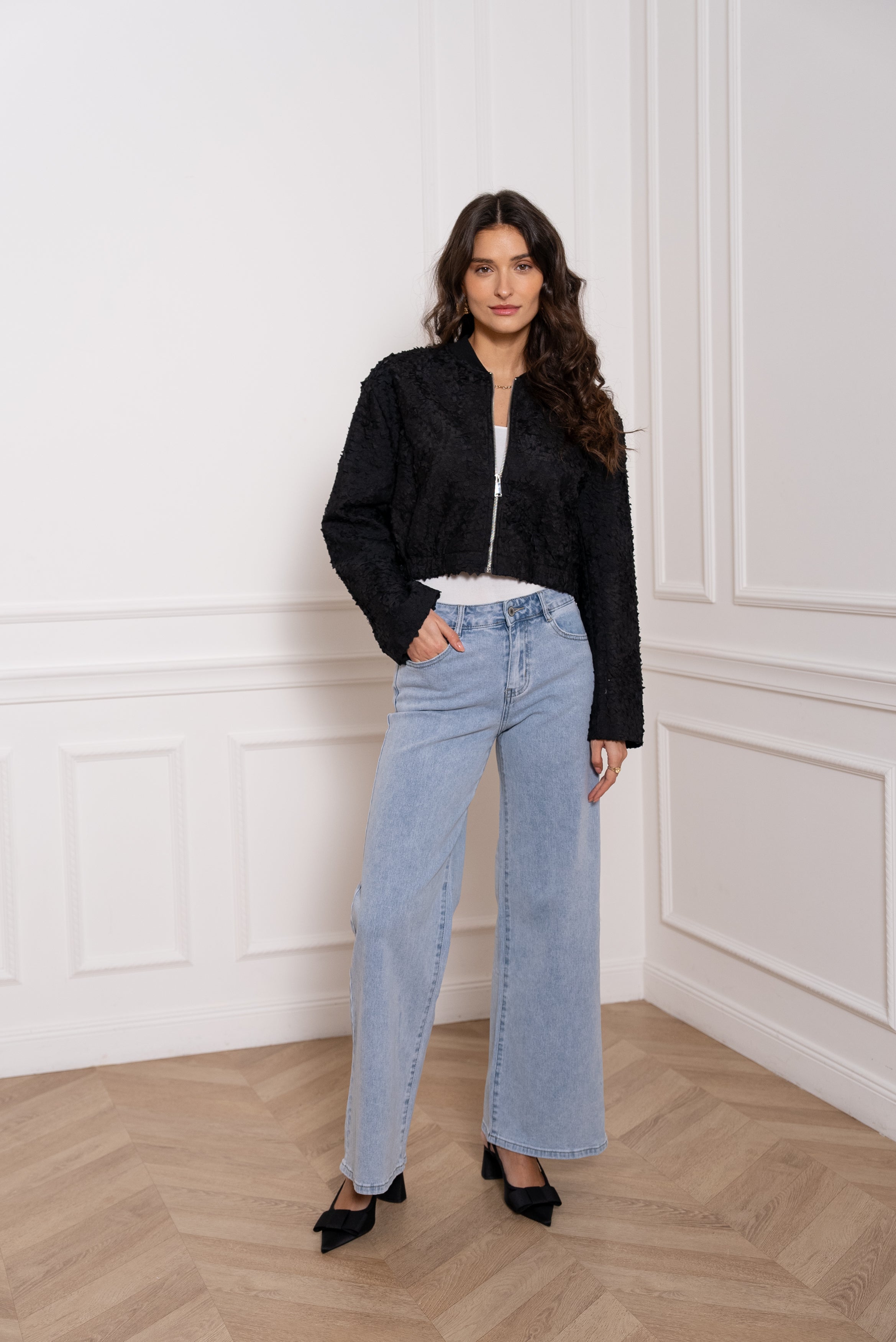 Veste bomber courte texturée