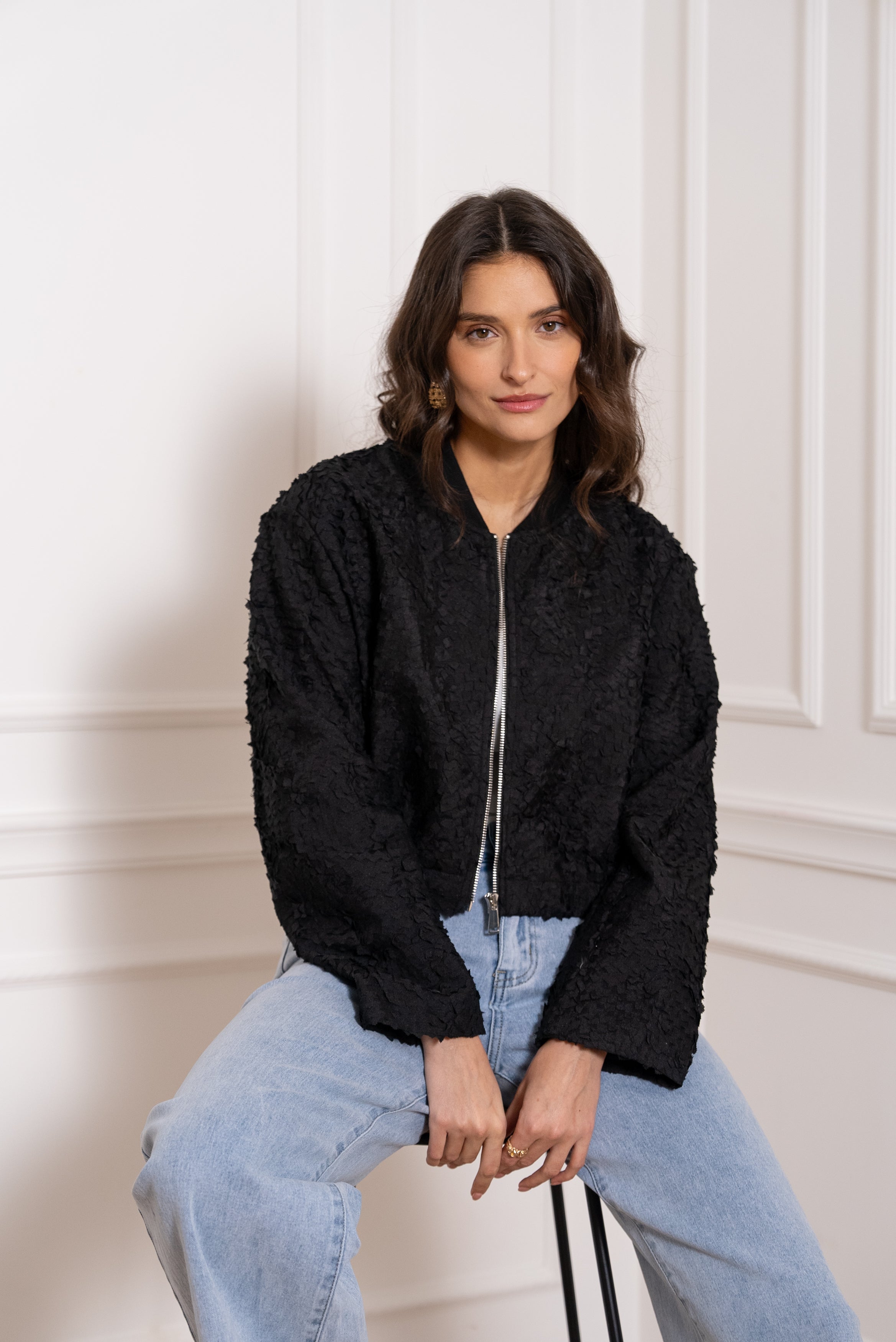 Veste bomber courte texturée