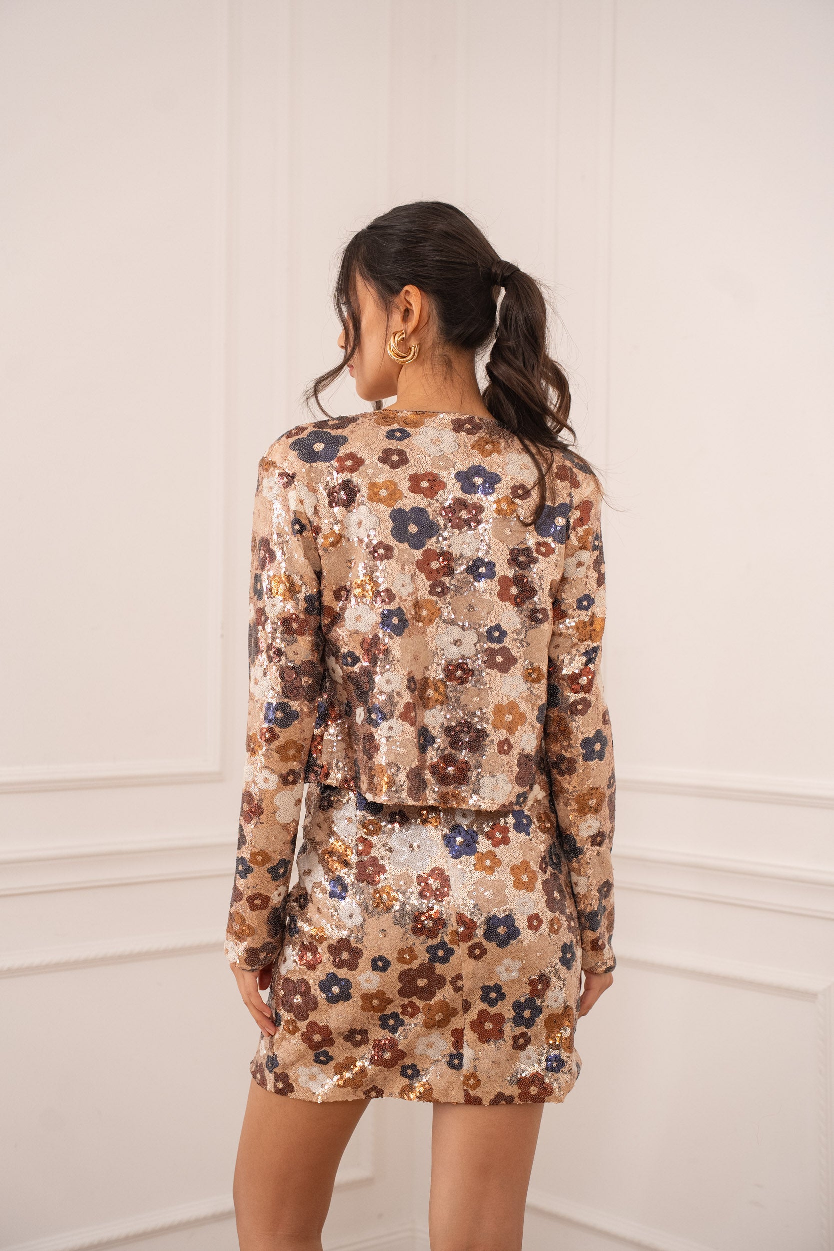 Veste sequins motifs floraux multicolores Rosé