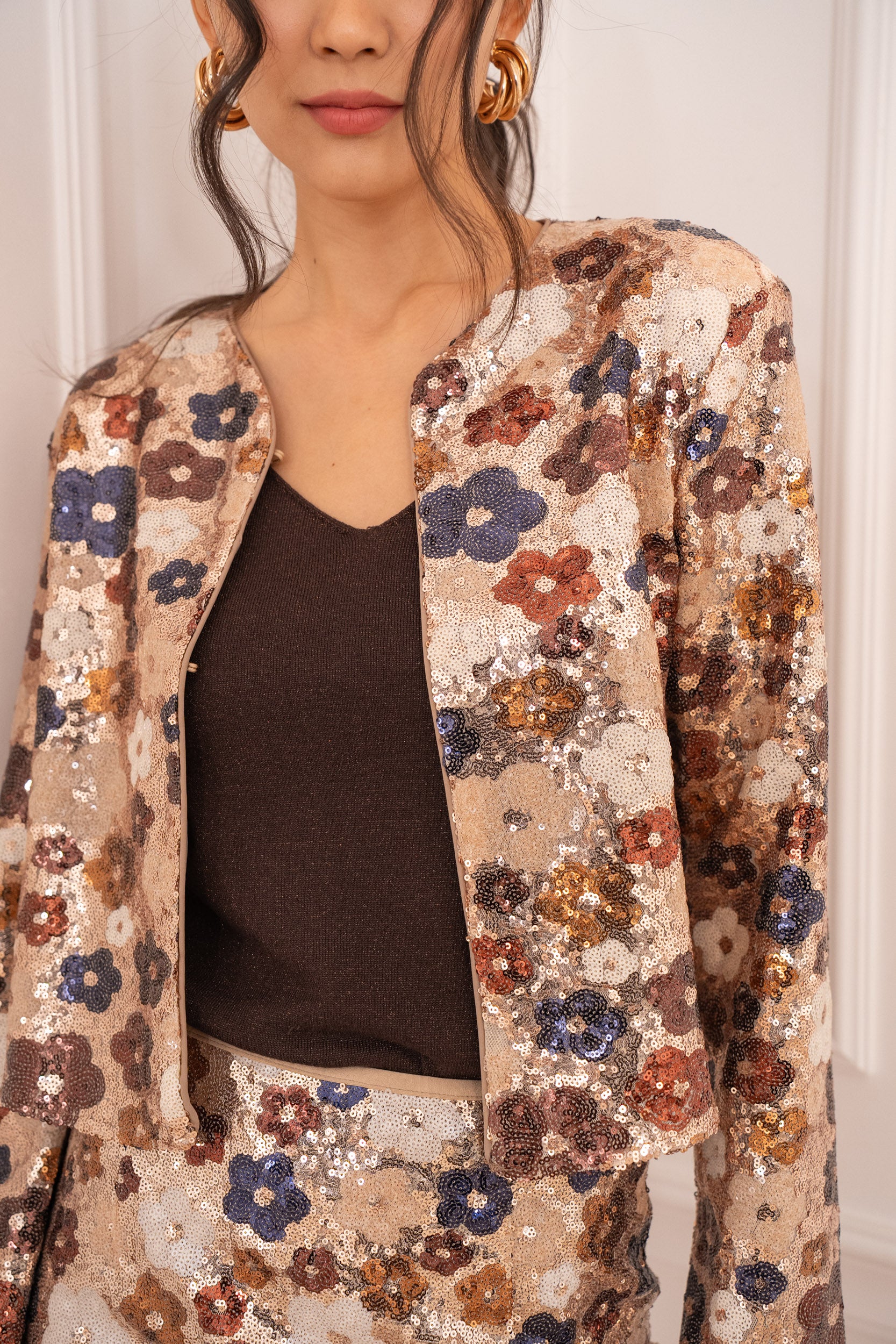 Veste sequins motifs floraux multicolores Rosé