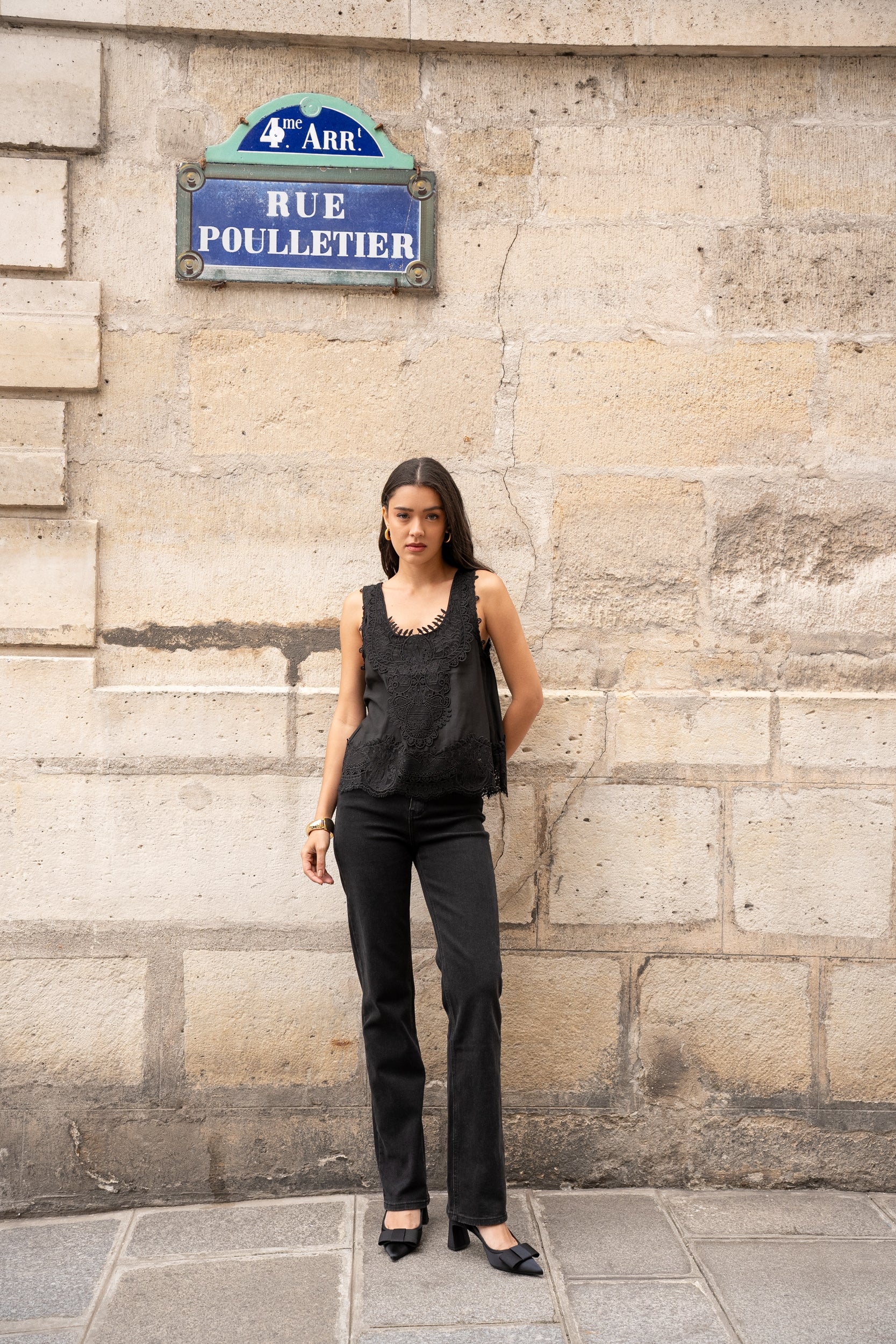 Top Faustine débardeur empiècement en dentelle