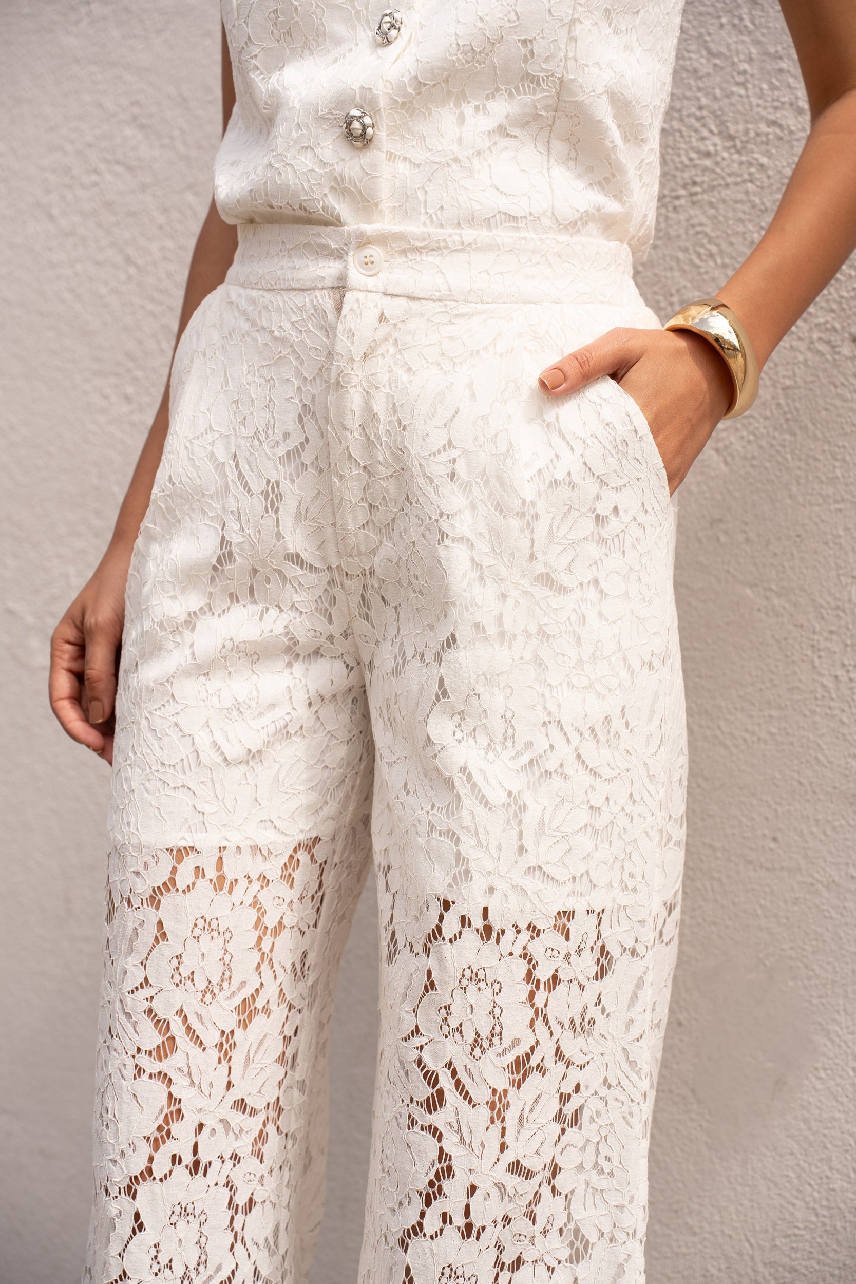 Pantalon Élodie tailleur en dentelle