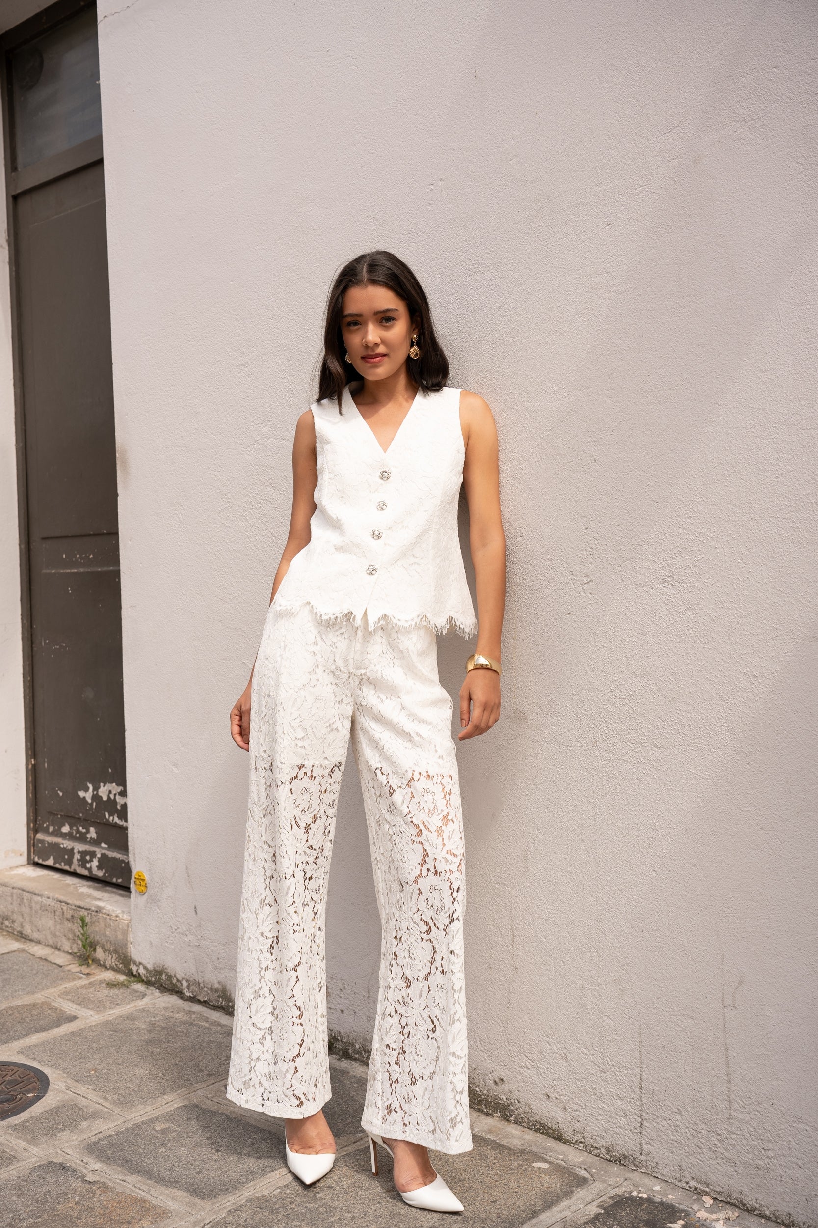 Pantalon Élodie tailleur en dentelle