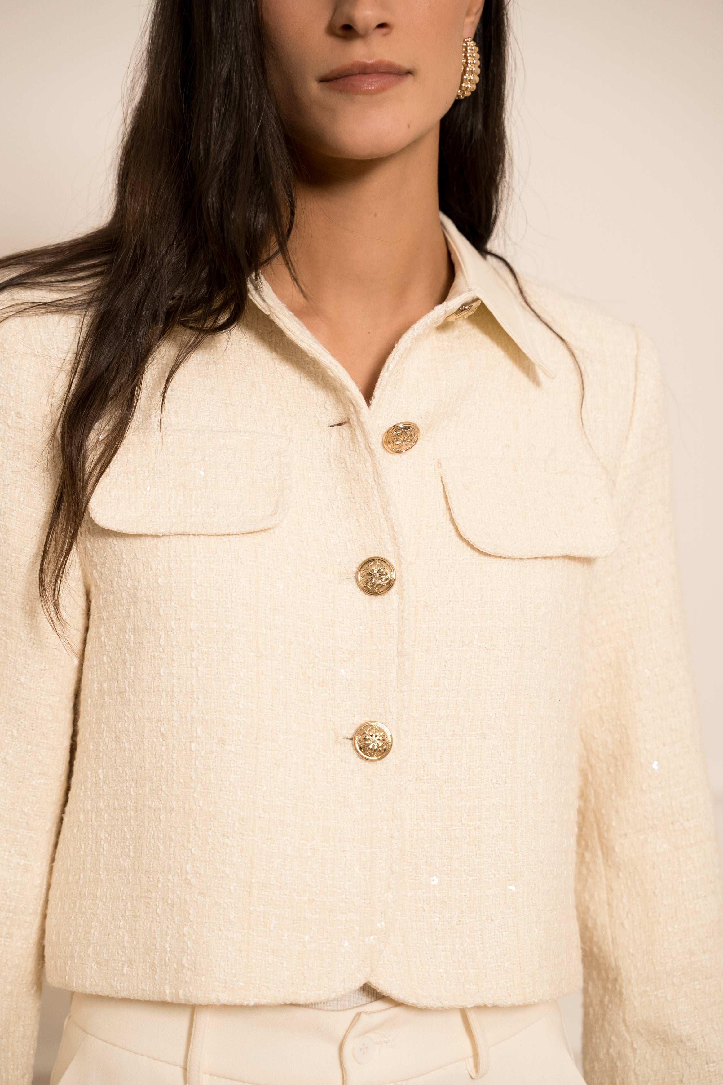 Veste Élise en tweed & denim ecru