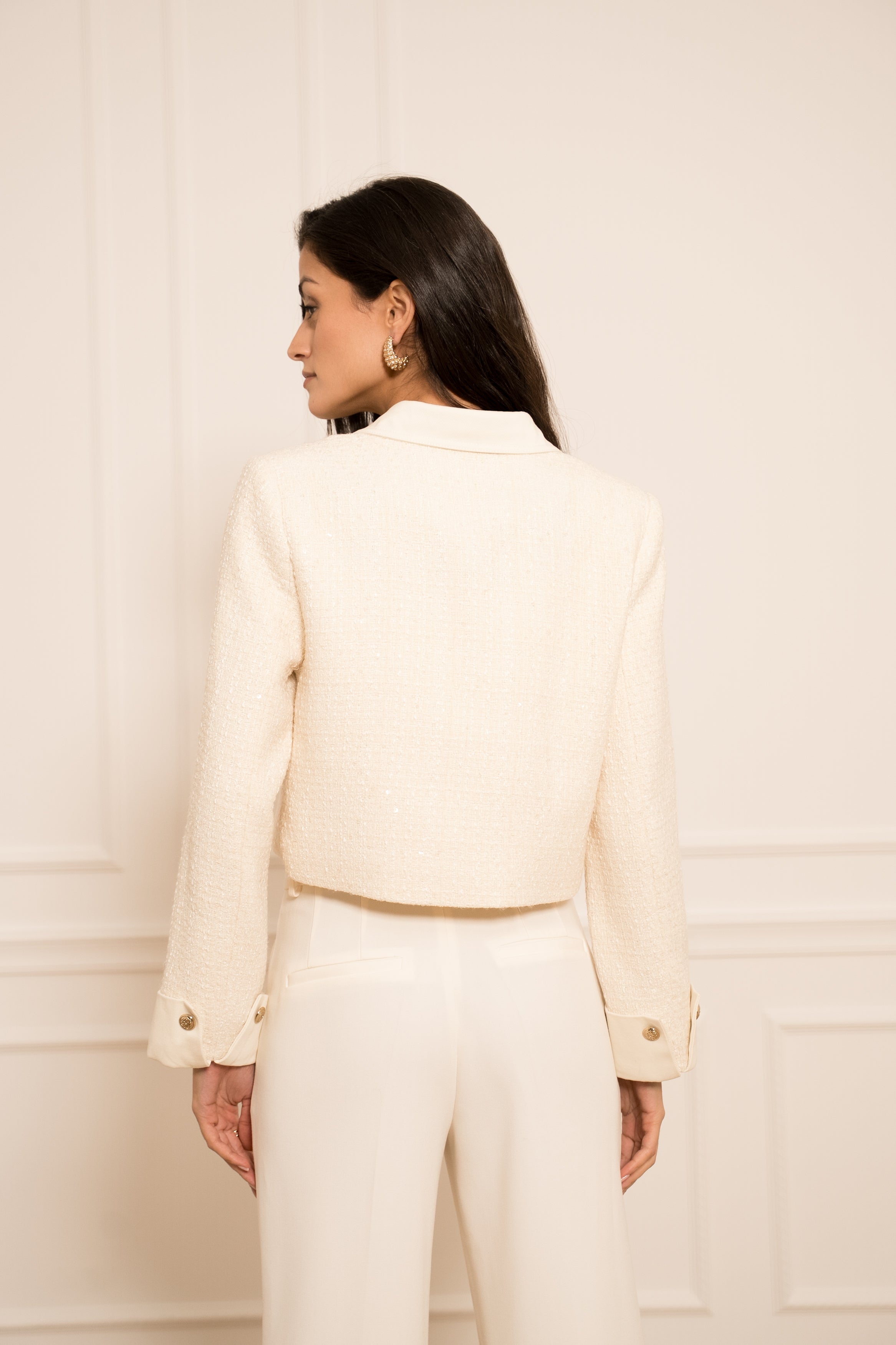 Veste Élise en tweed & denim ecru