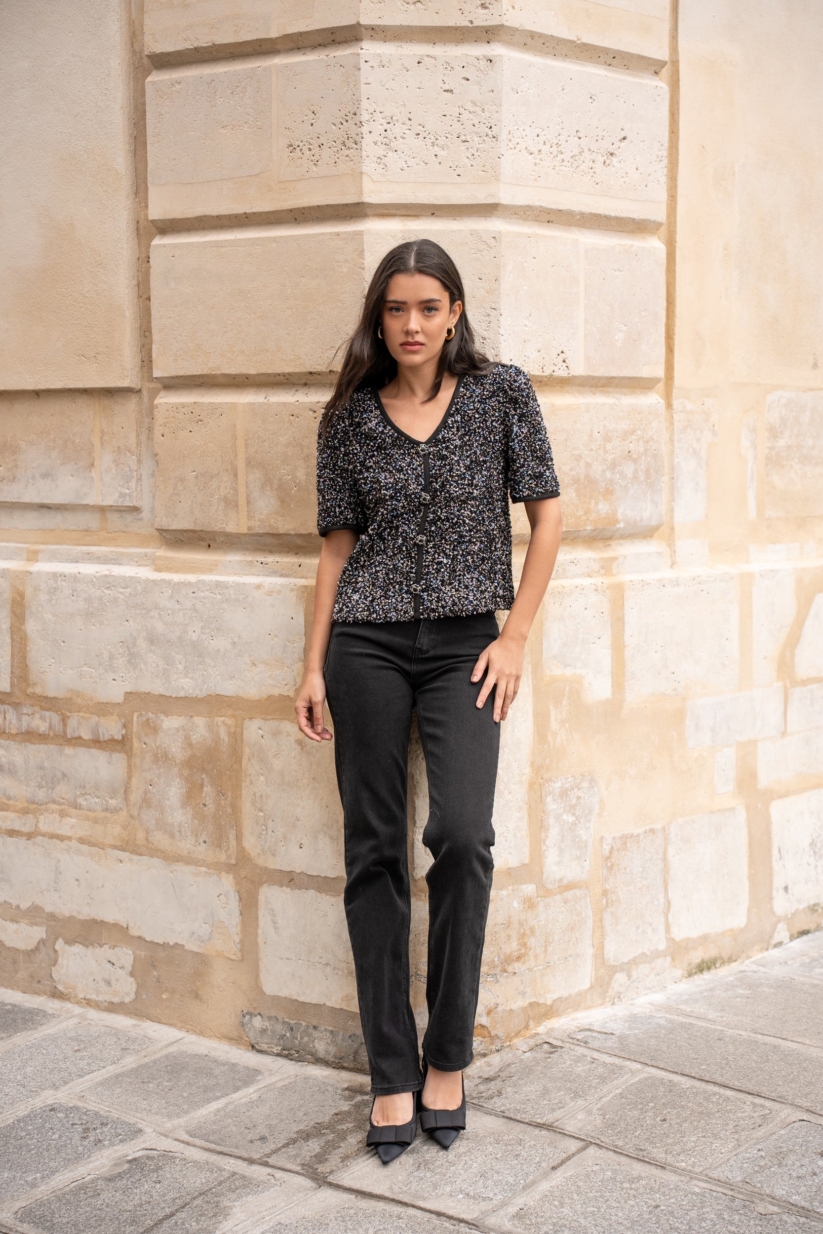 Top Lauranne à sequins col V