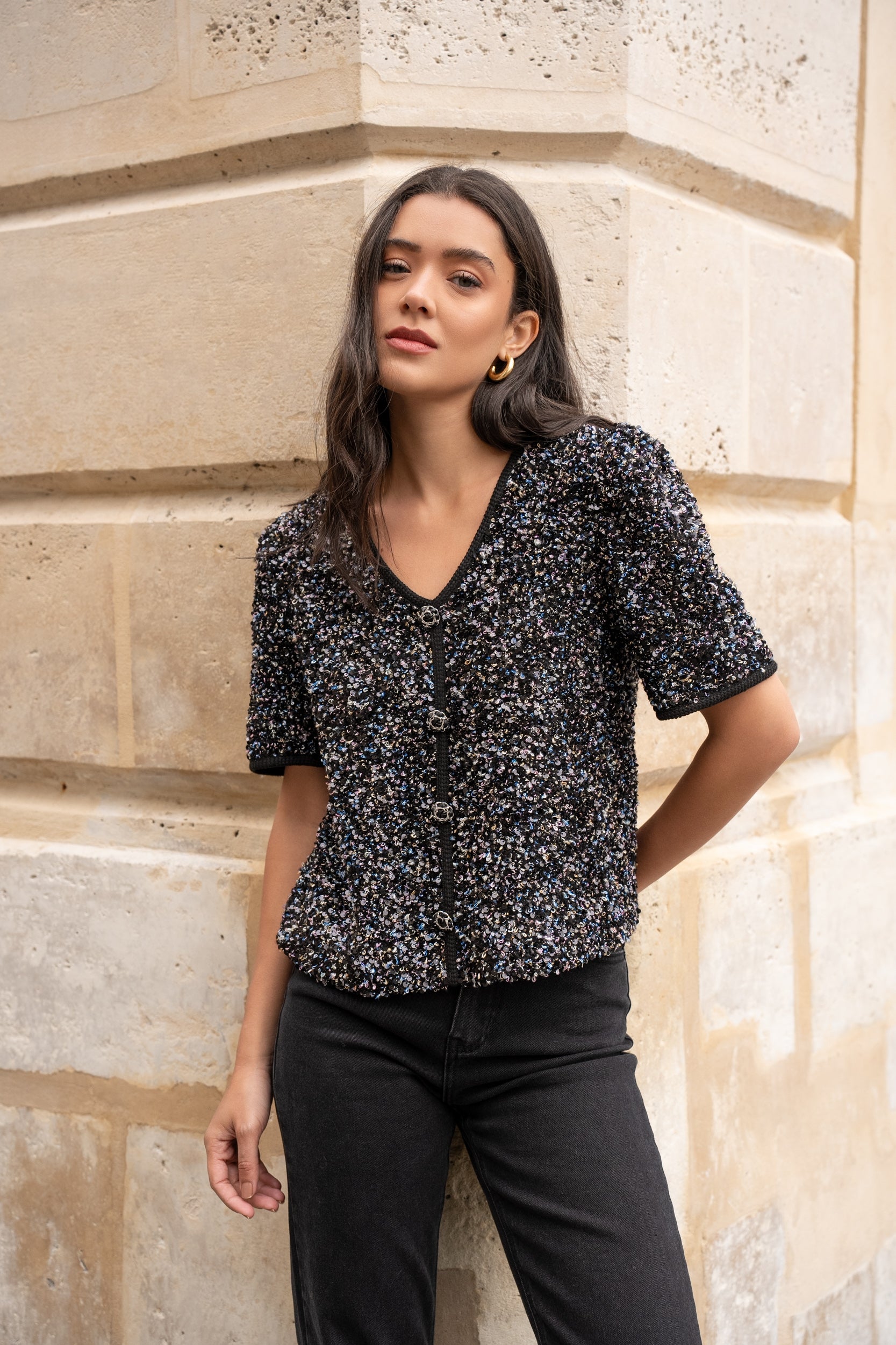 Top Lauranne à sequins col V