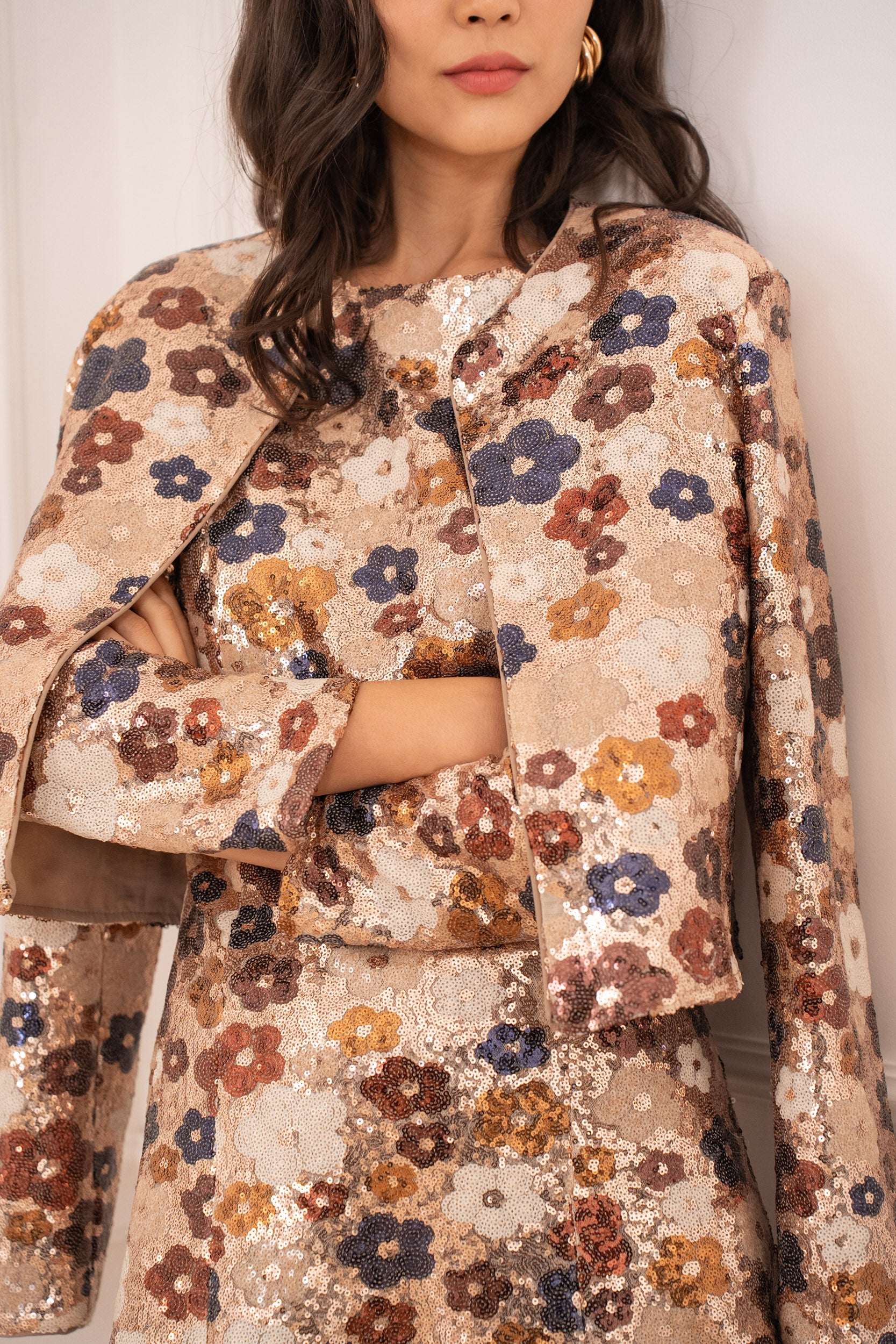 Veste sequins motifs floraux multicolores