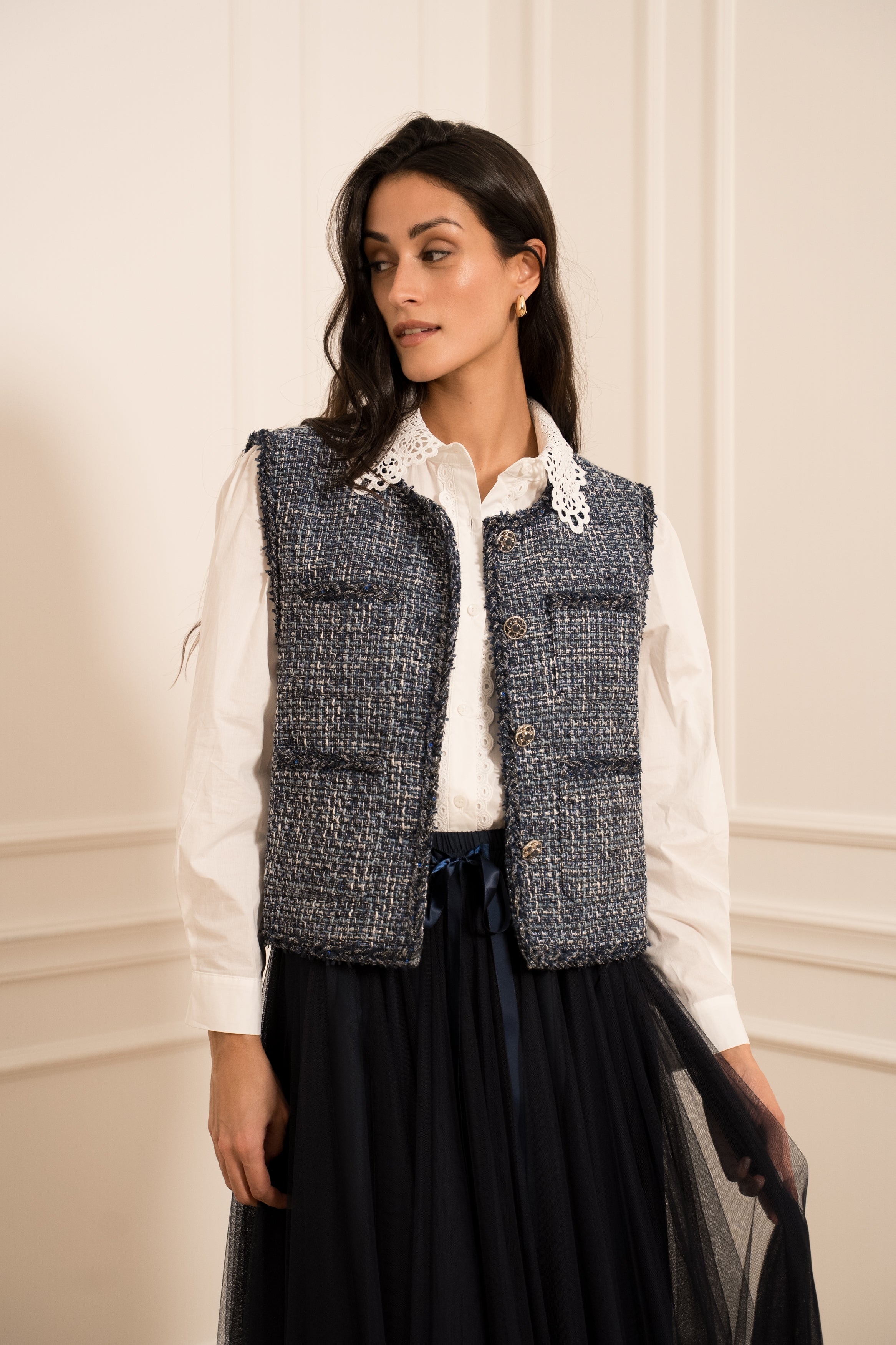 Veste en tweed sans manches