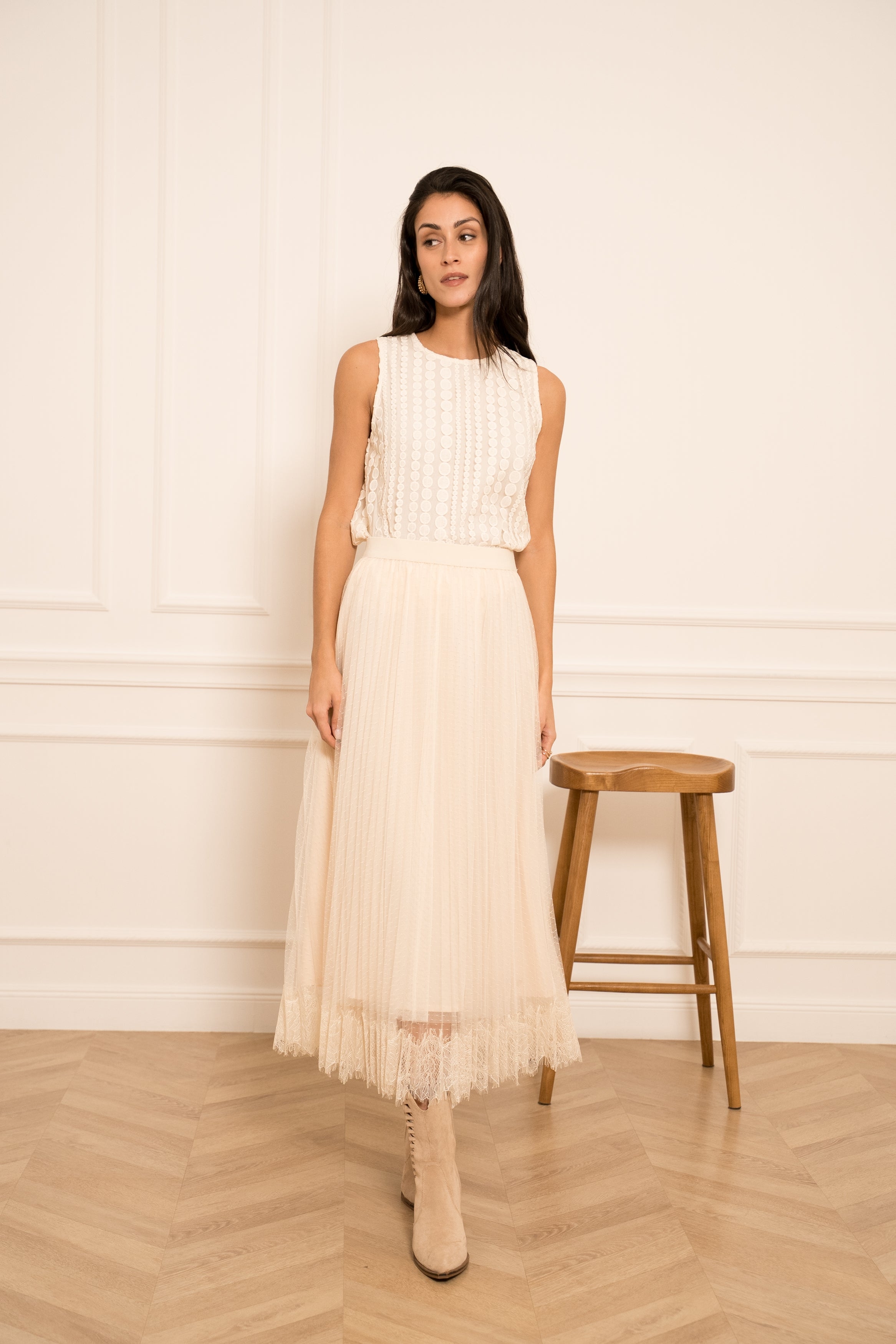 Jupe Jeanne tulle plissée dentelle Jeanne