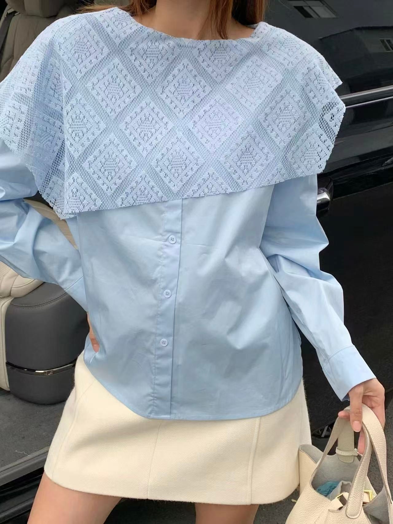 Blouse coton col crochet