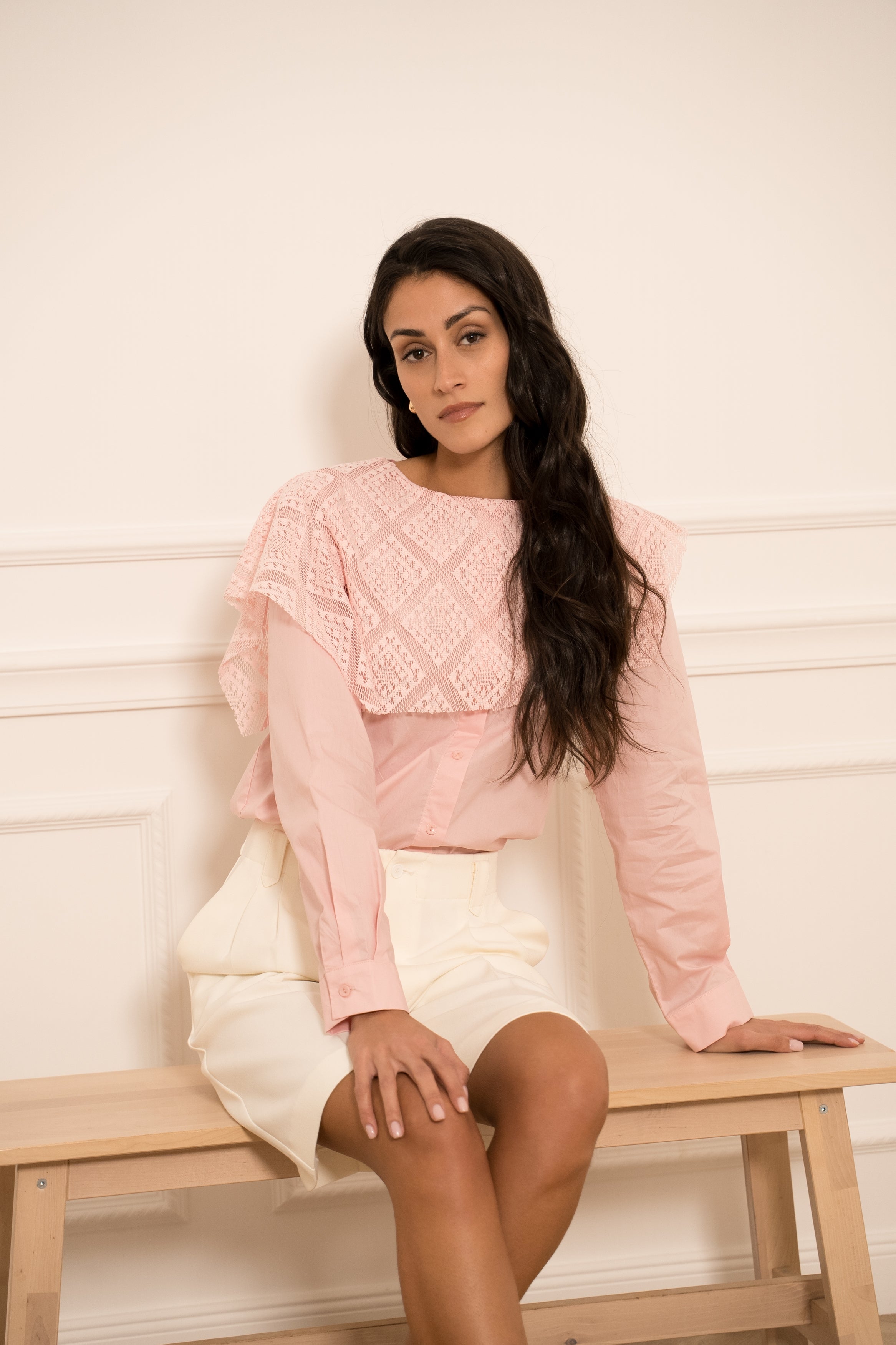 Blouse coton col crochet