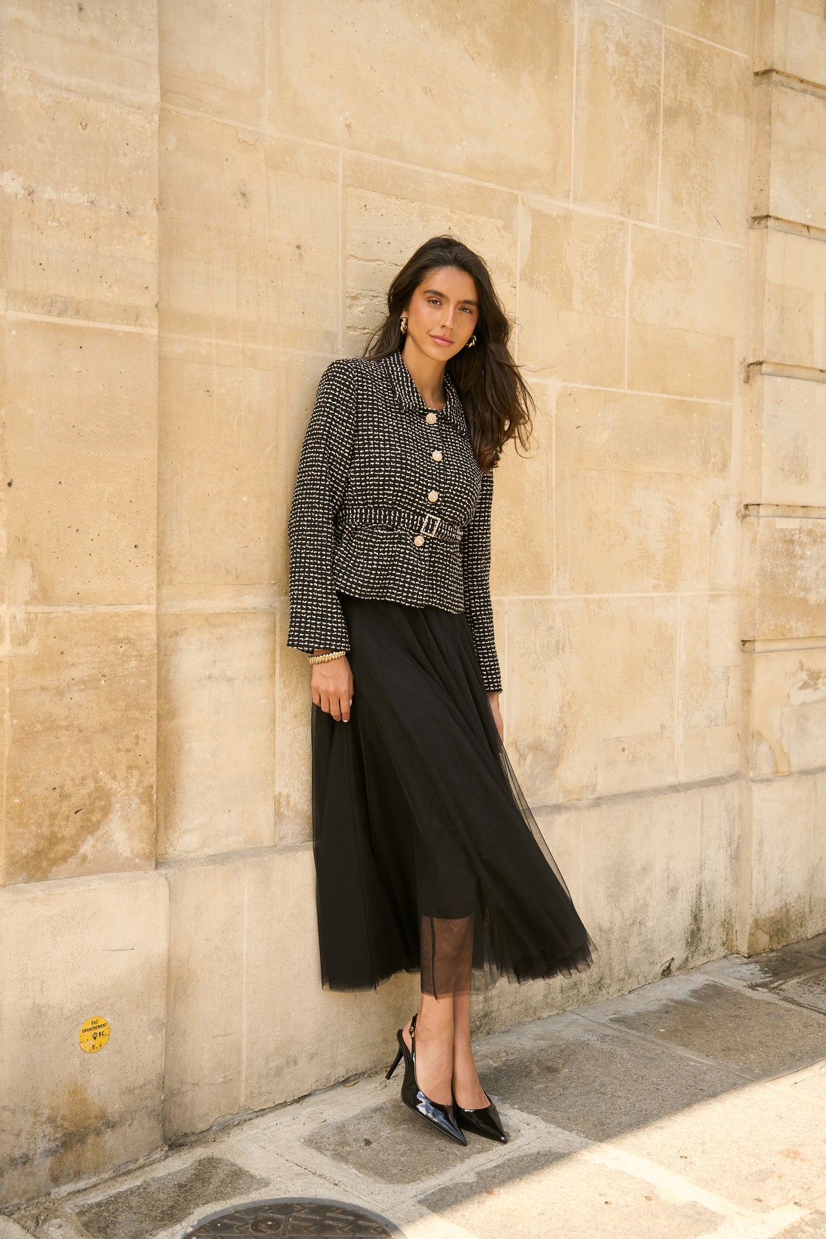 Veste Keira tweed ceinturée