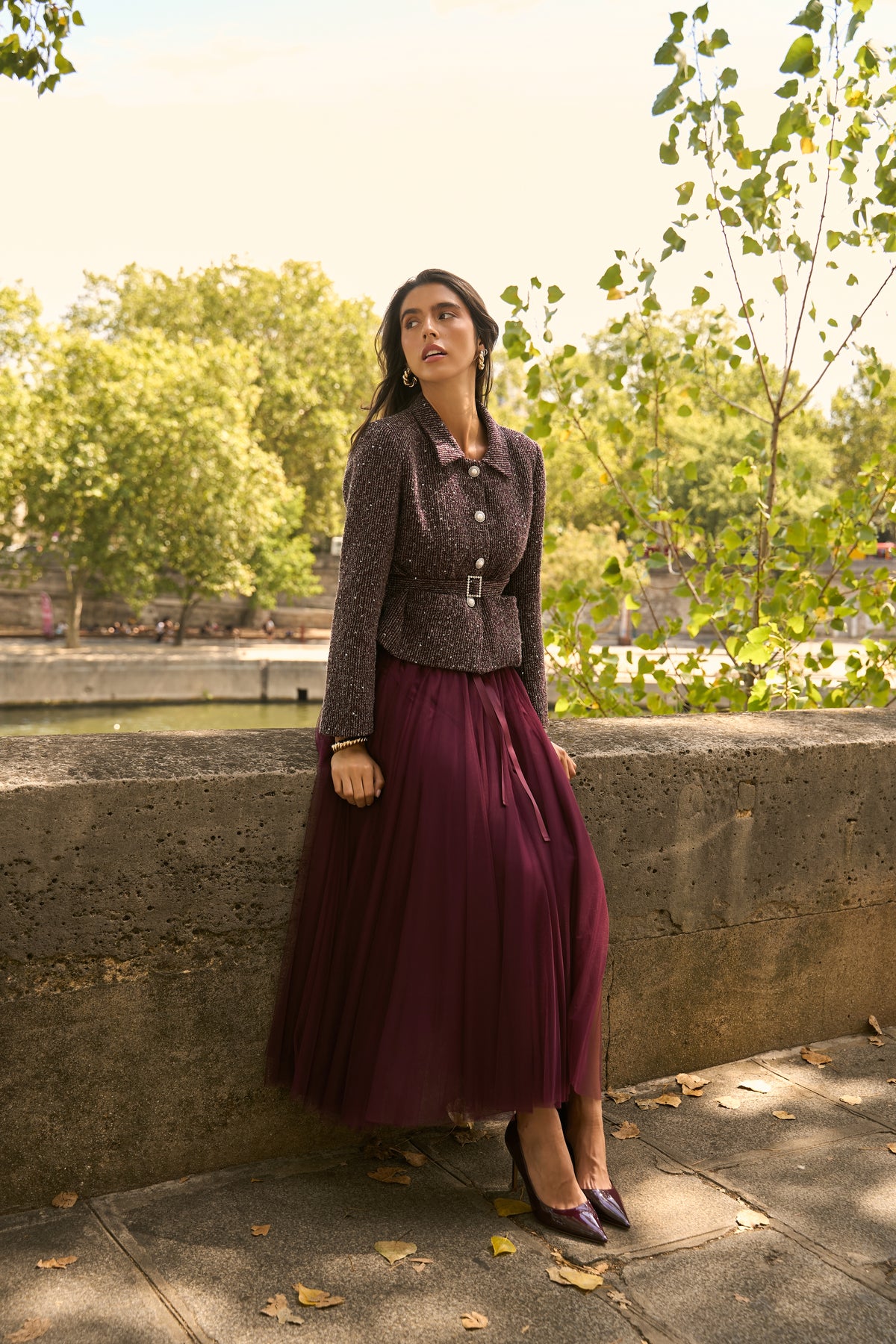 Veste Keira tweed ceinturée