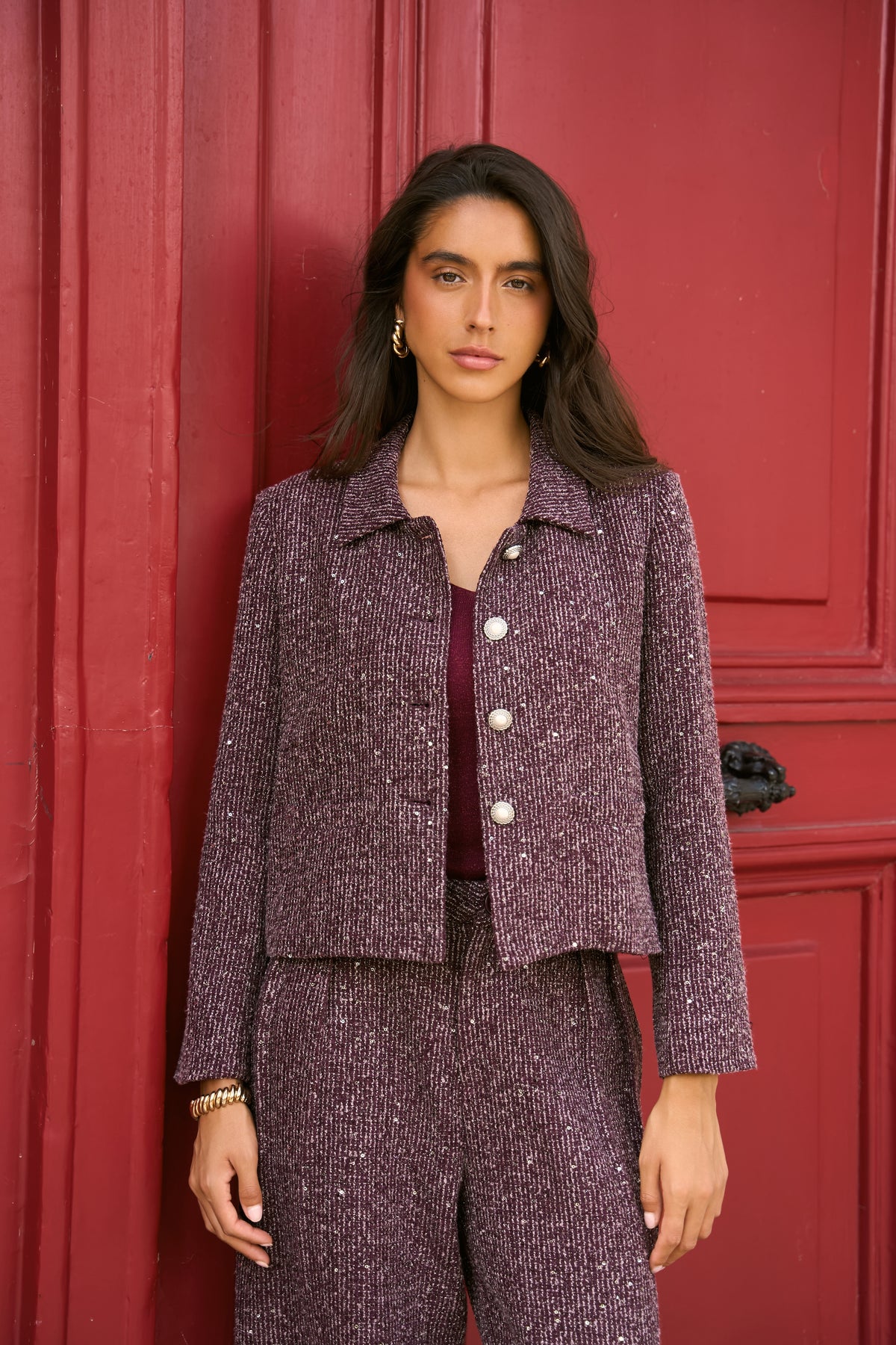 Veste Keira tweed ceinturée