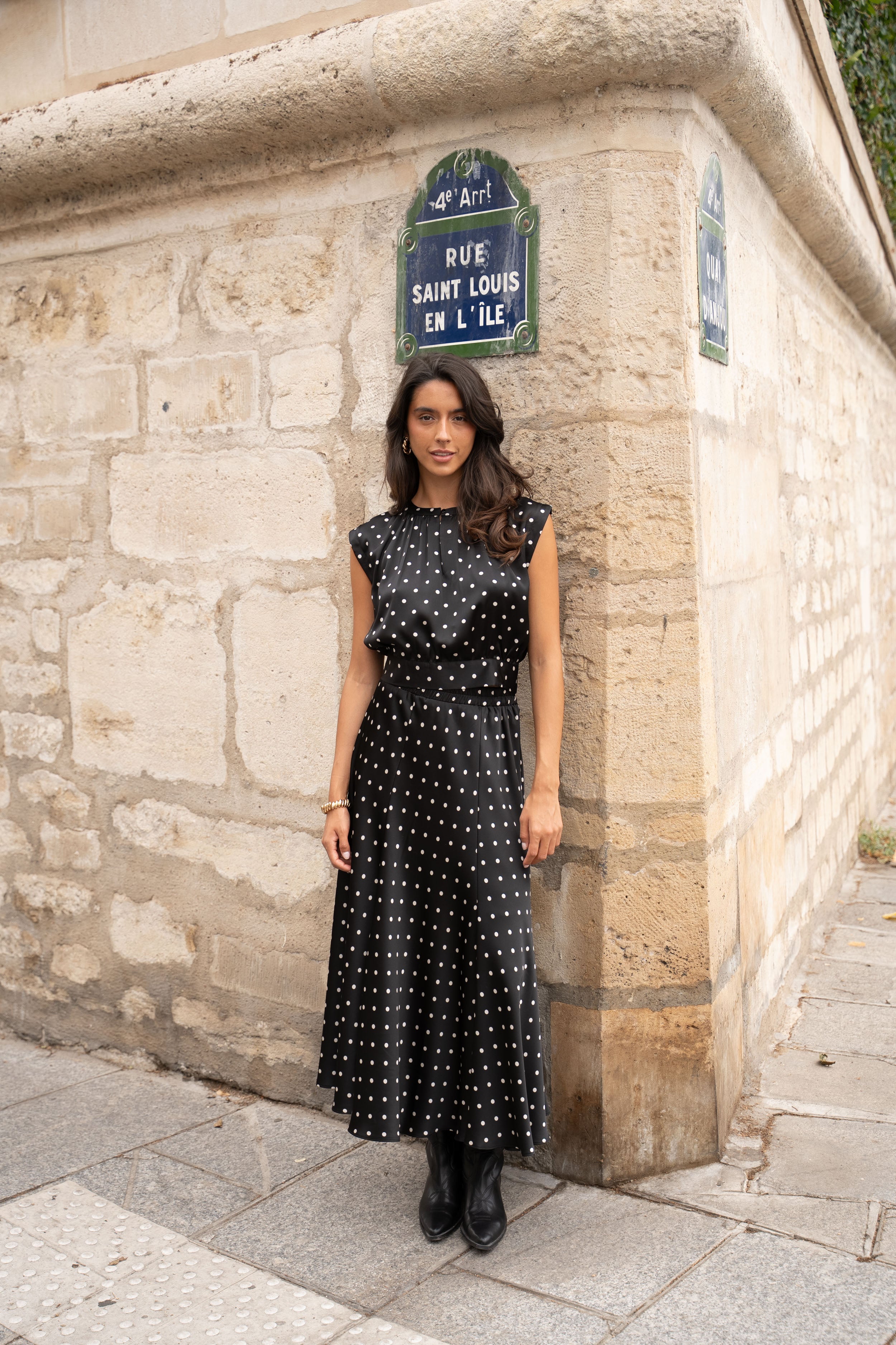 Crop-top soyeux Maguie noeud au dos à pois