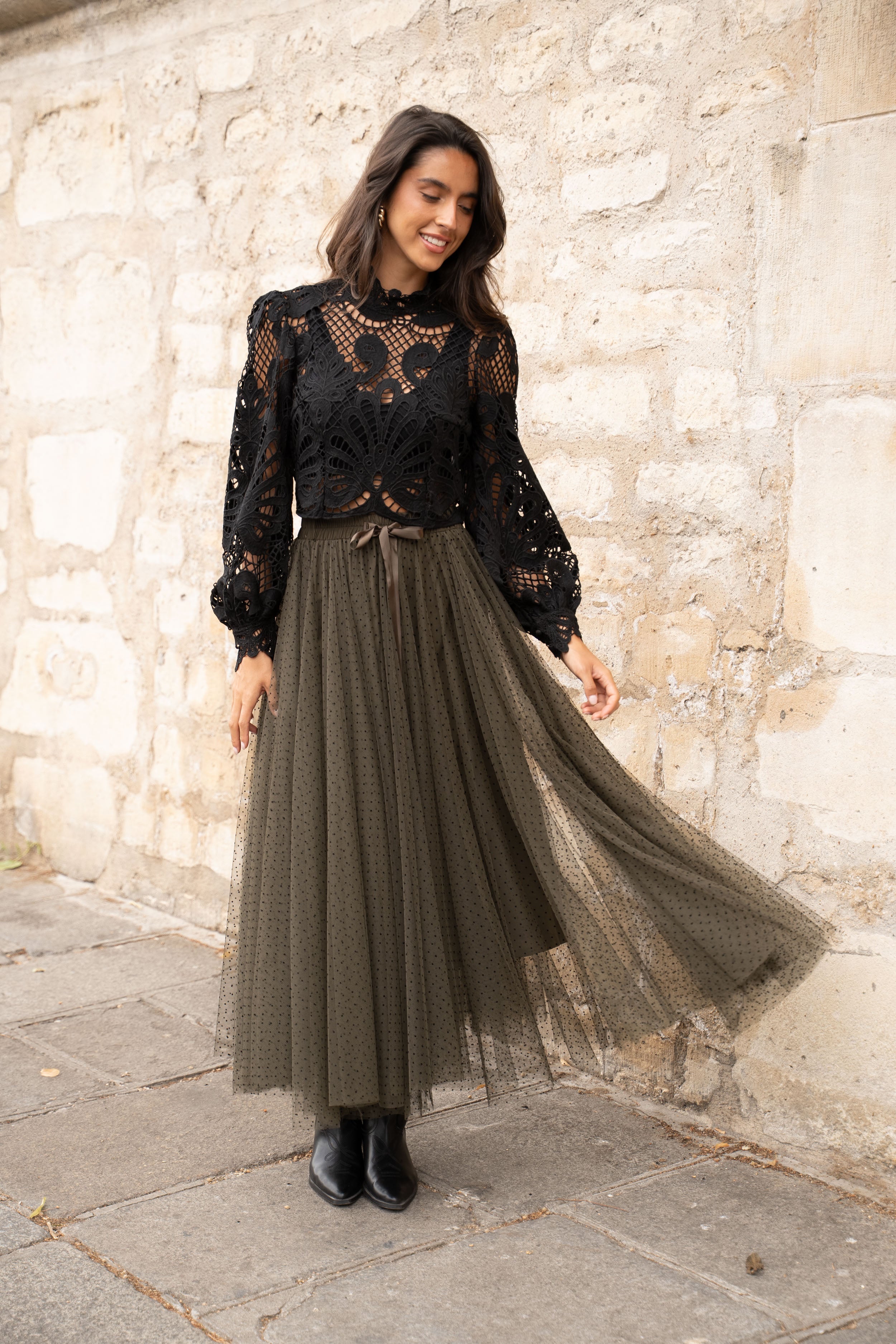 Jupe Aria en tulle plumetis à pois