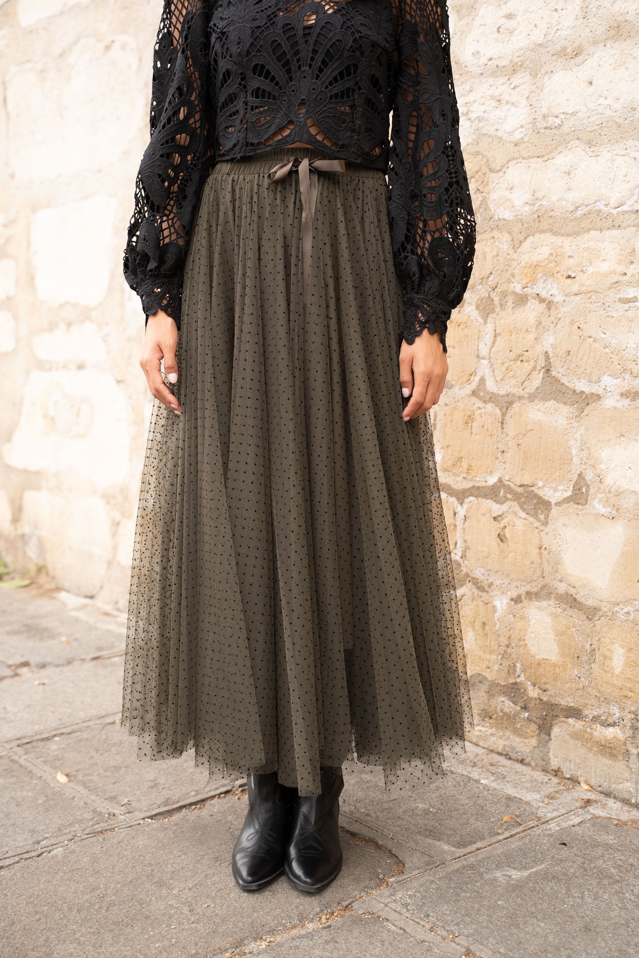 Jupe Aria en tulle plumetis à pois