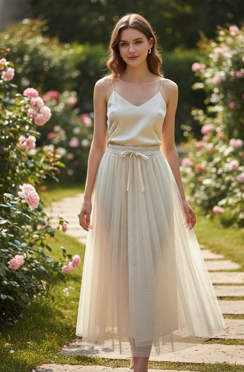 Jupe Aria en tulle plumetis à pois