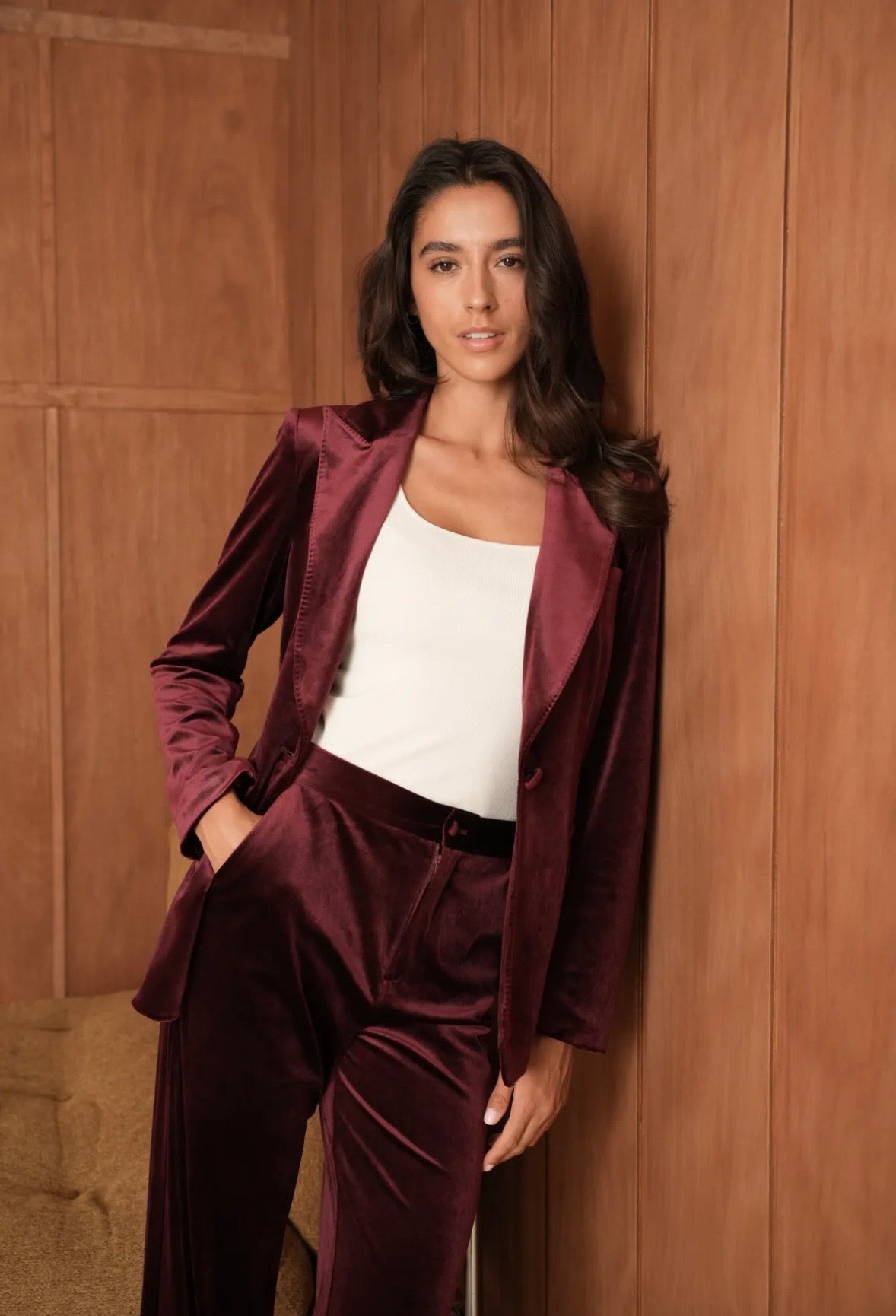 Veste tailleur Ganny en velours simple bouton
