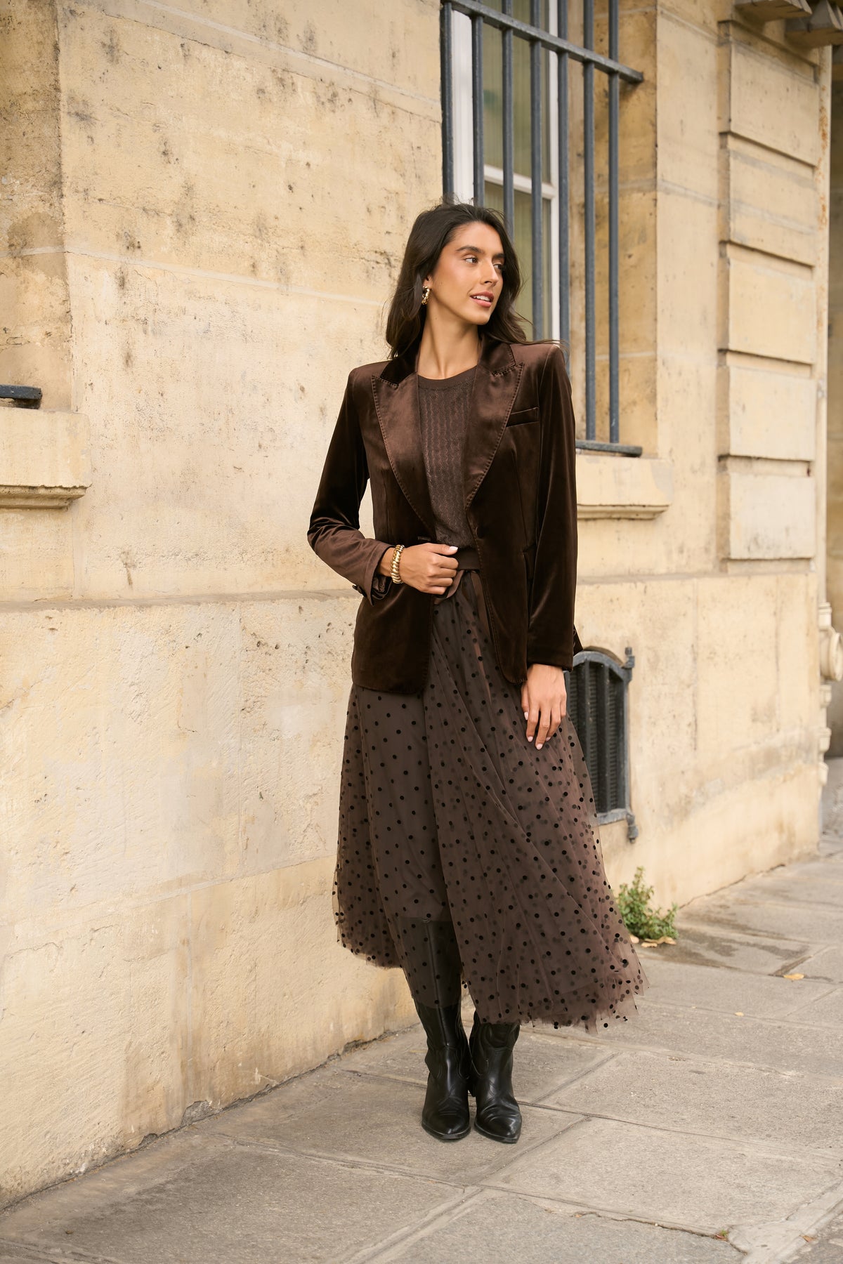 Veste tailleur Ganny en velours simple bouton