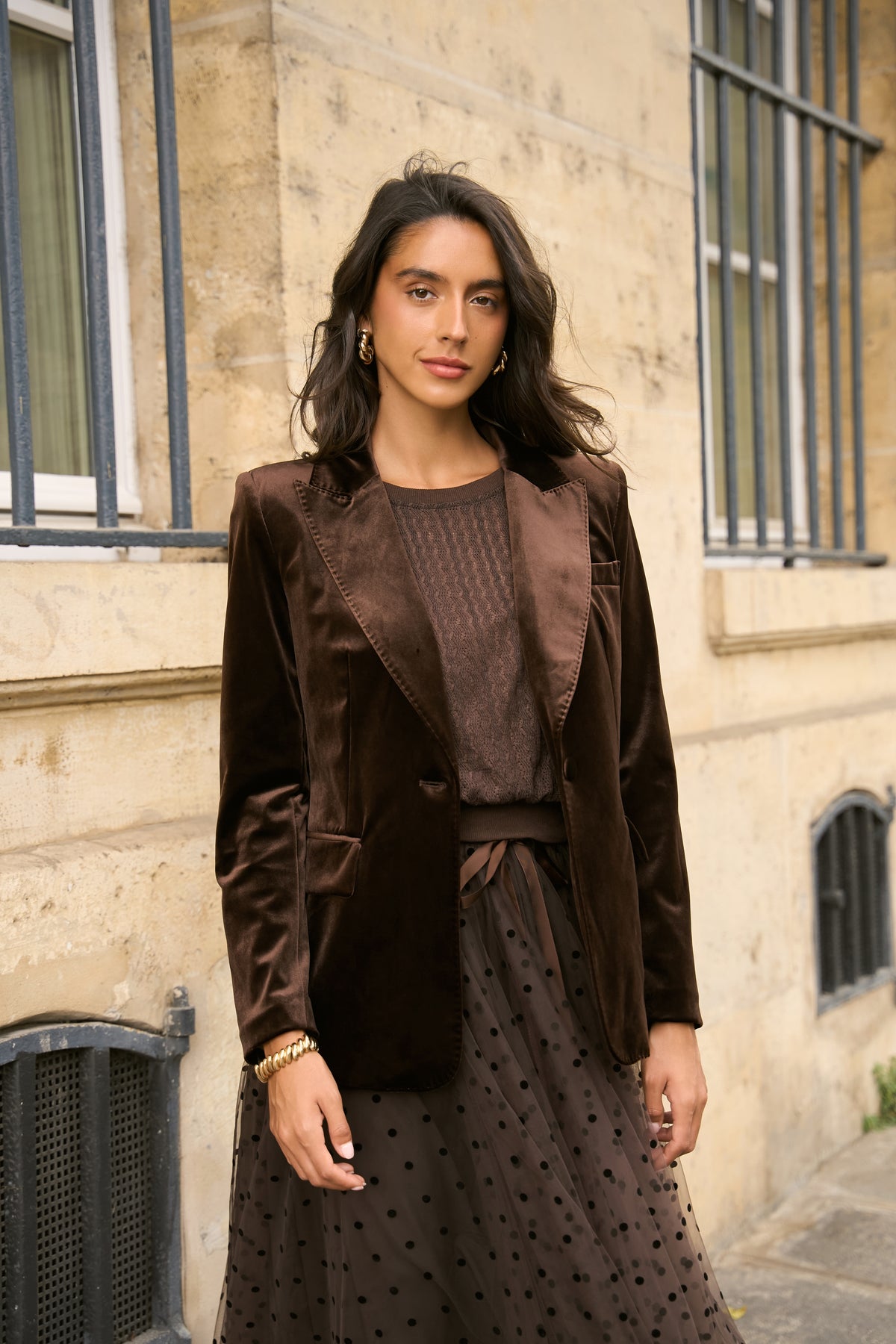 Veste tailleur Ganny en velours simple bouton