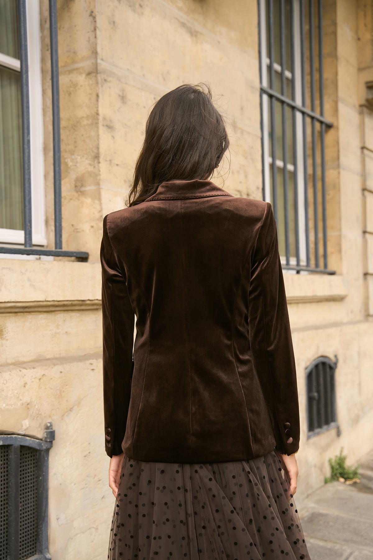 Veste tailleur Ganny en velours simple bouton