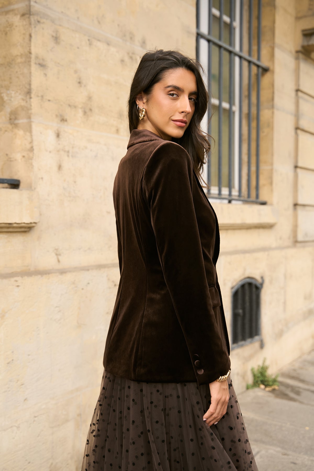 Veste tailleur Ganny en velours simple bouton