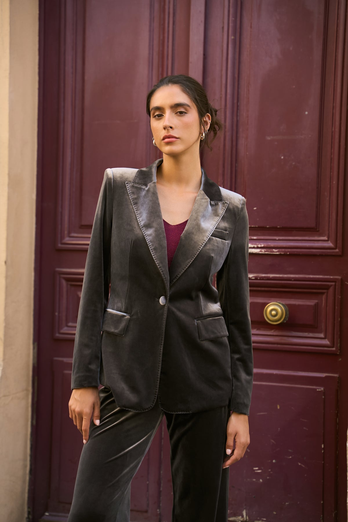 Veste tailleur Ganny en velours simple bouton