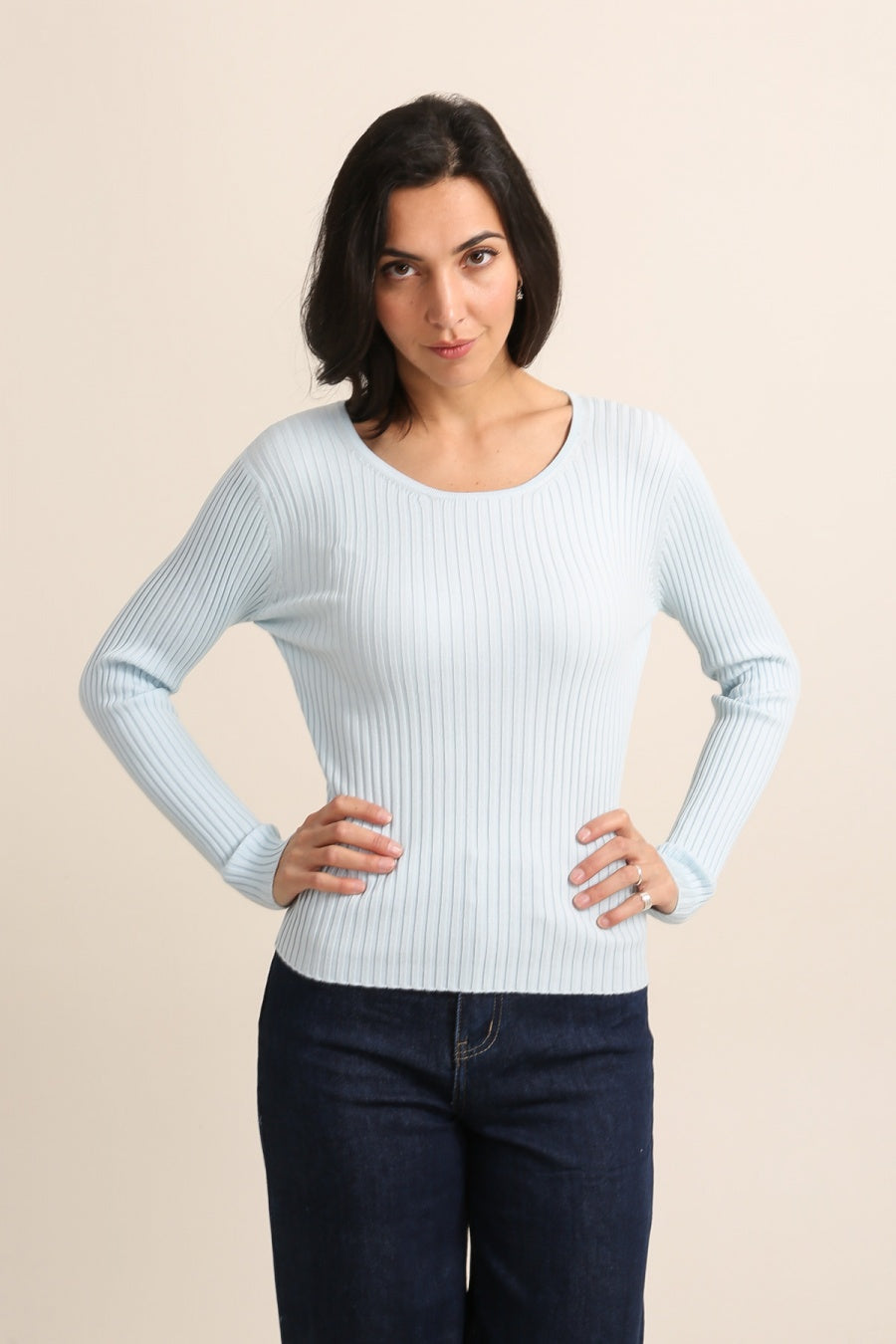 Pull col rond en maille côtelée