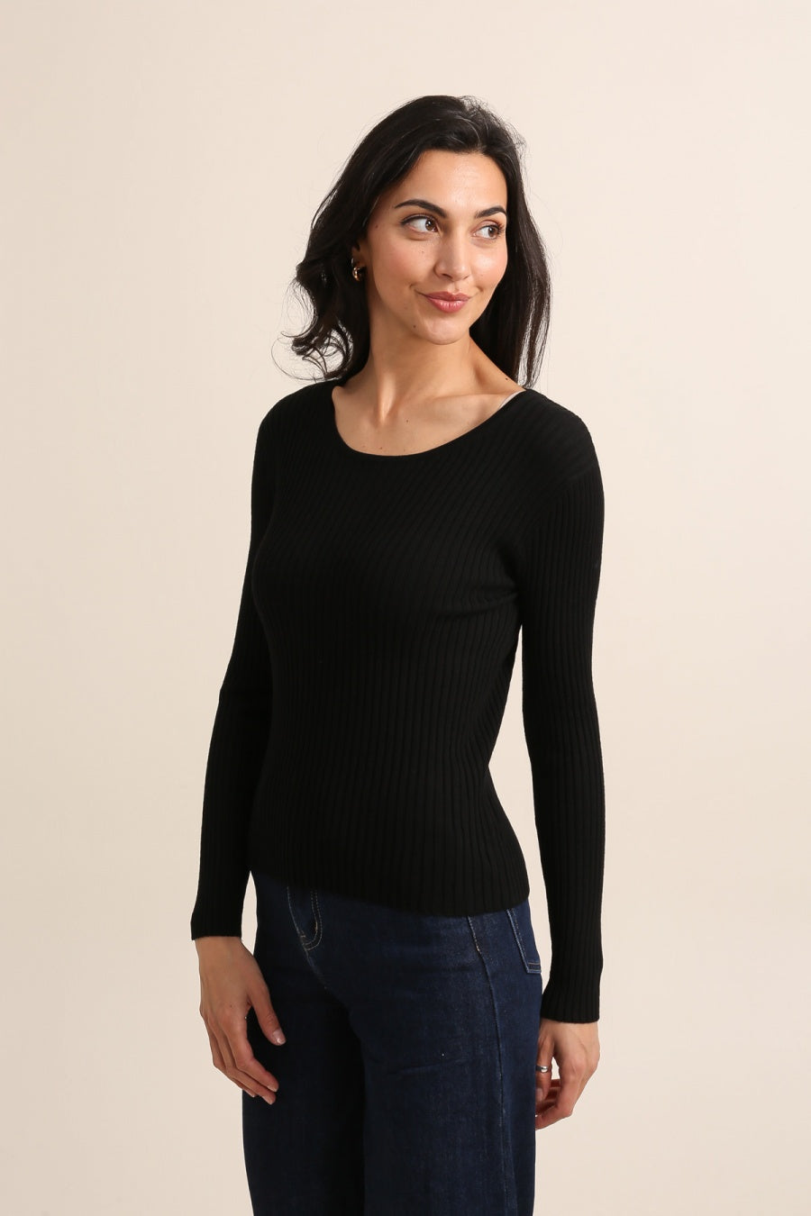 Pull col rond en maille côtelée