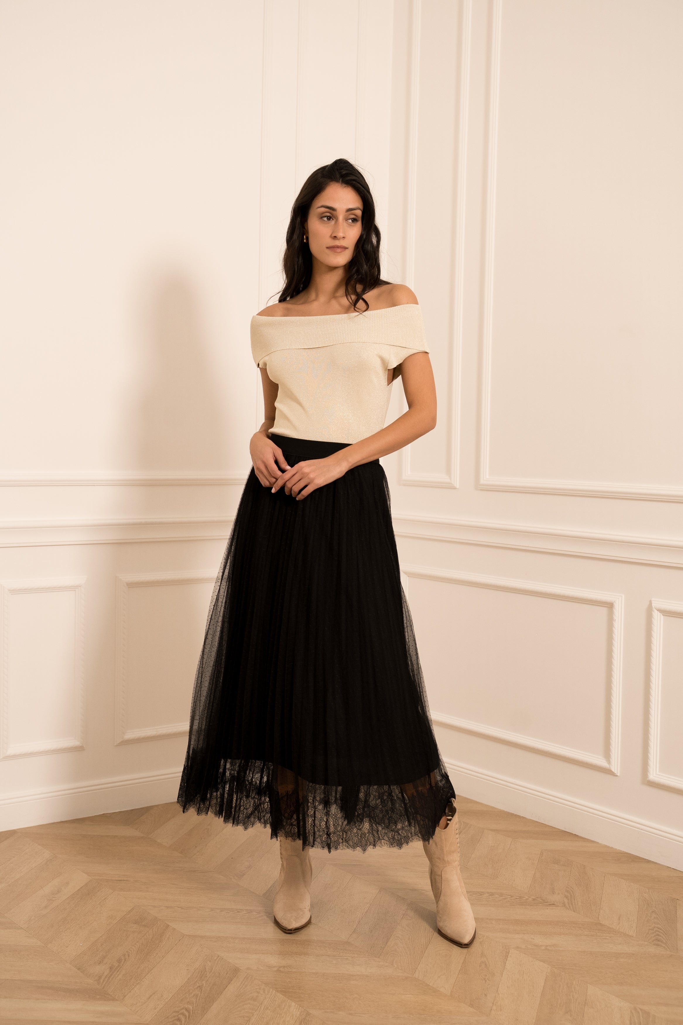 Jupe Jeanne tulle plissée dentelle Jeanne