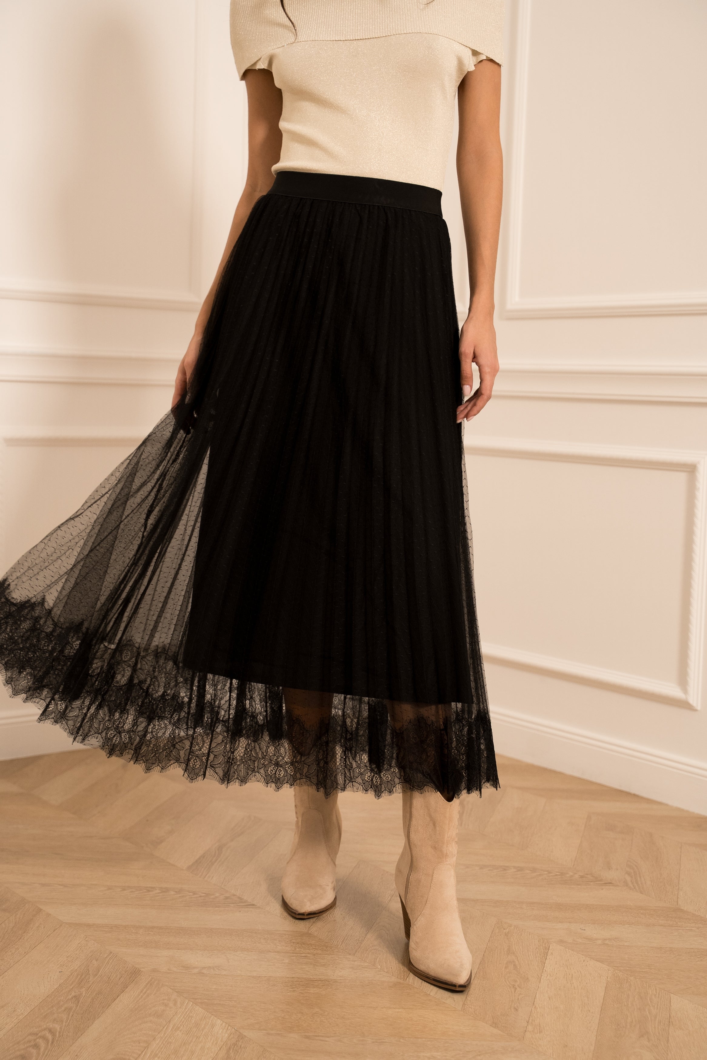 Jupe Jeanne tulle plissée dentelle Jeanne