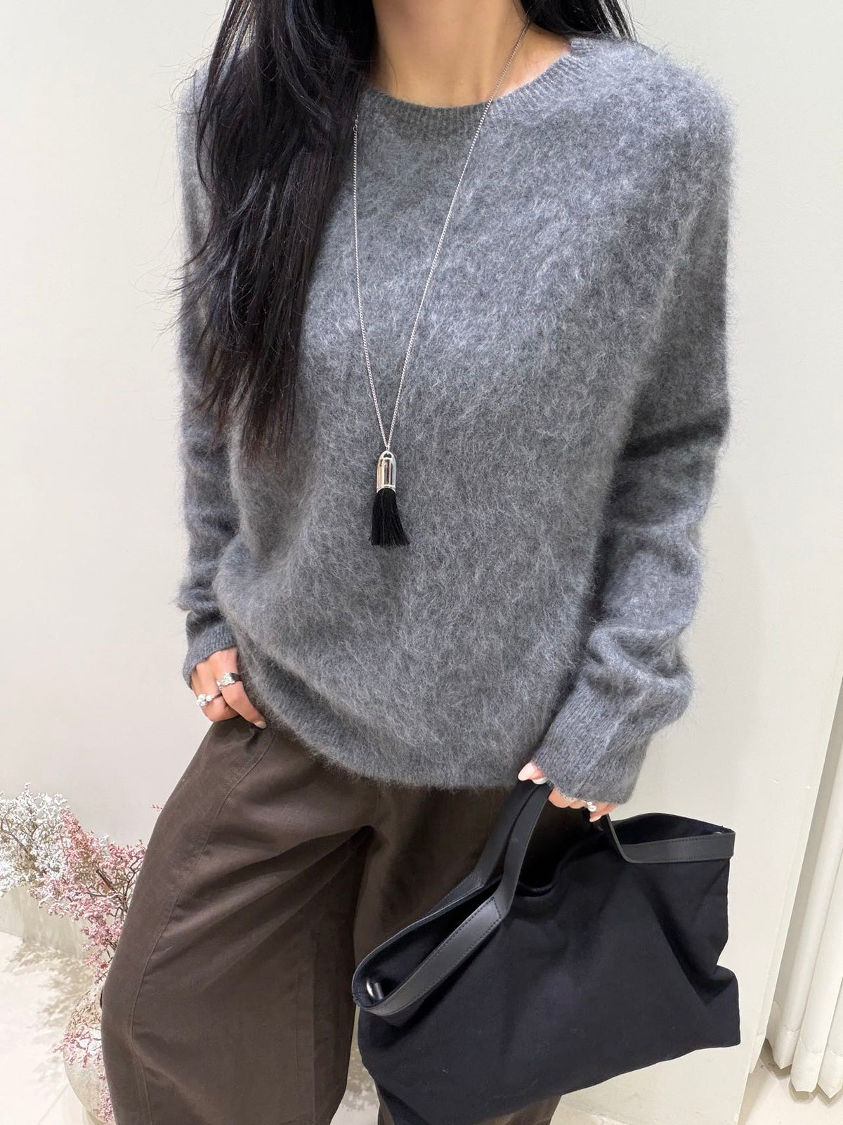 Pull col rond fluffy laine & cachemire