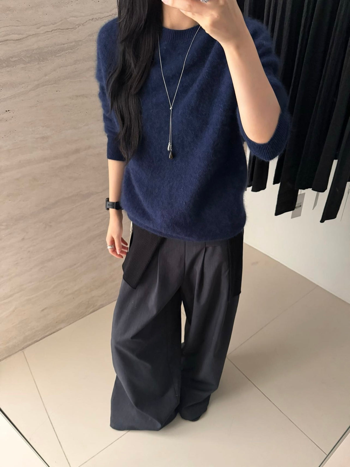 Pull col rond fluffy laine & cachemire