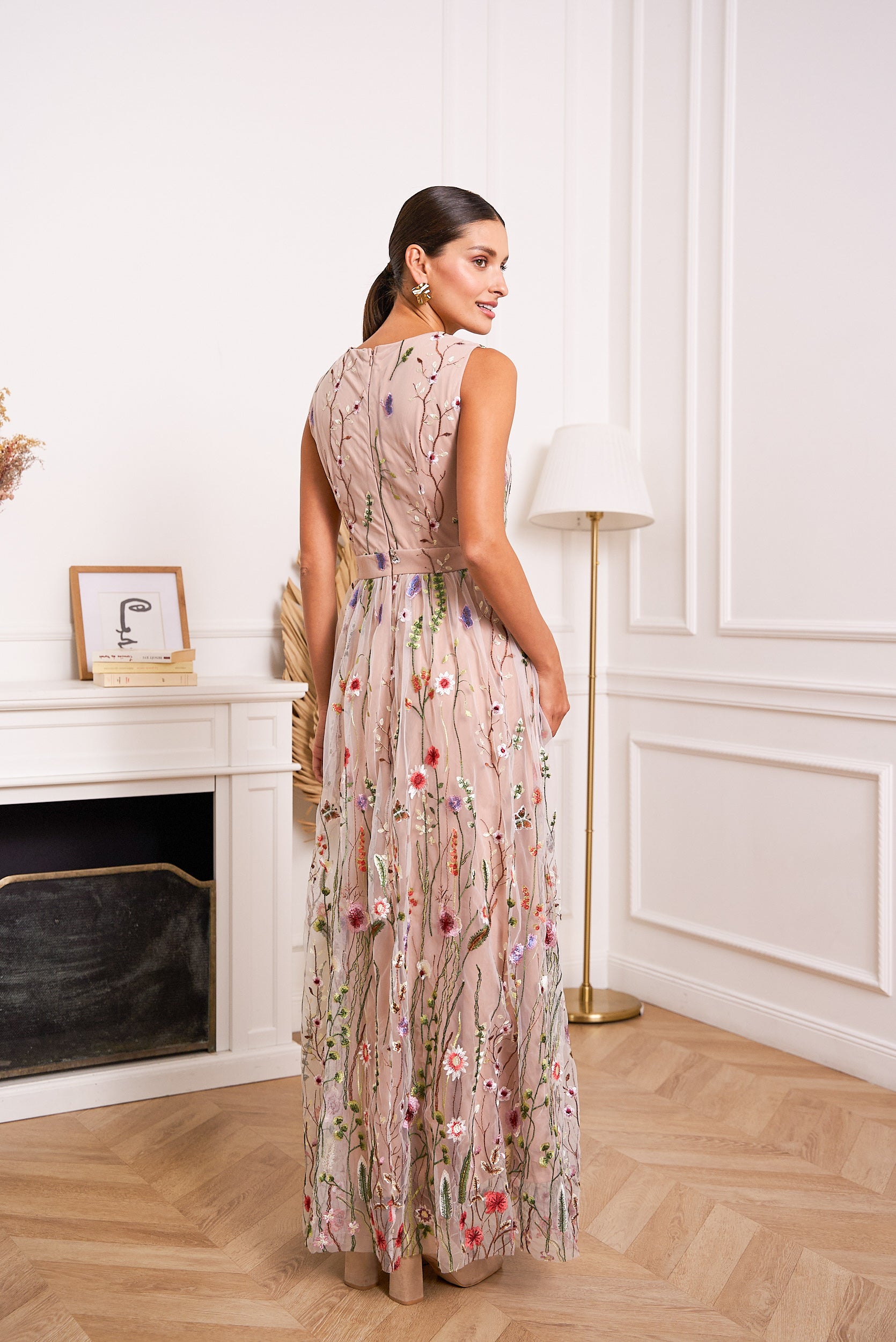 Robe longue Josephine en tulle fleurie romantique