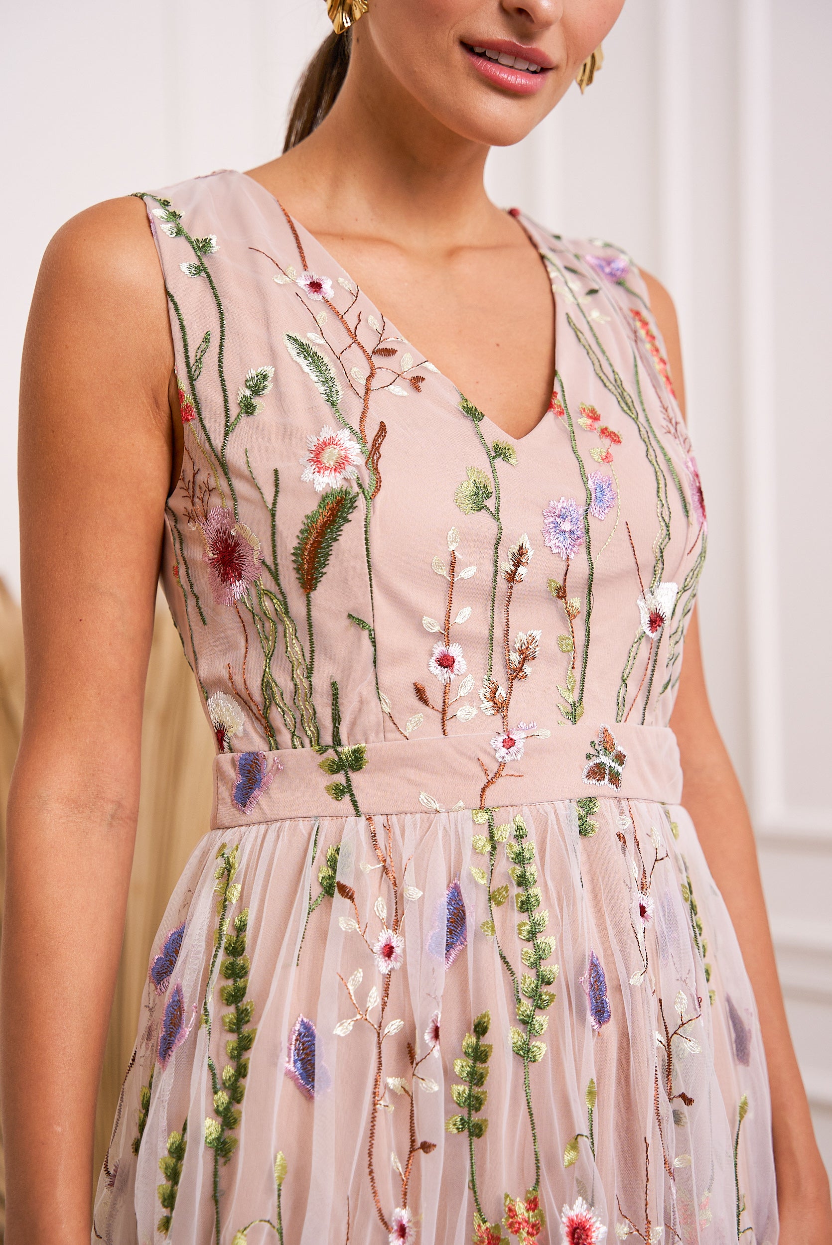 Robe longue Josephine en tulle fleurie romantique