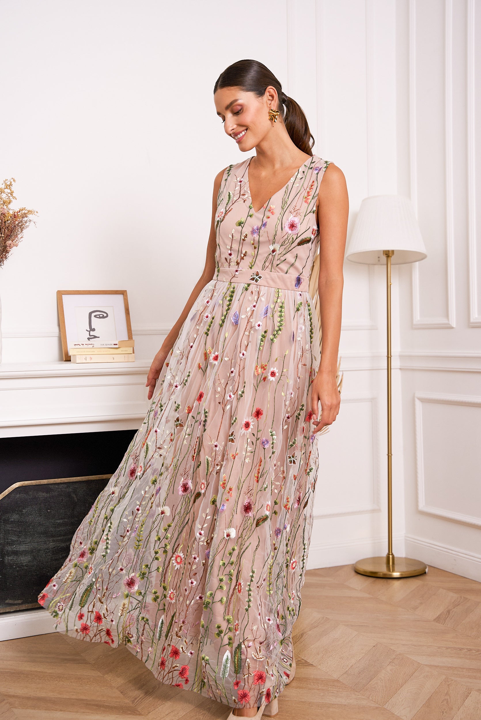 Robe longue Josephine en tulle fleurie romantique