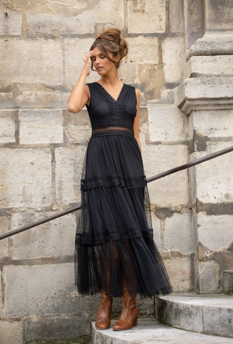 Nikky dotted tulle long dress