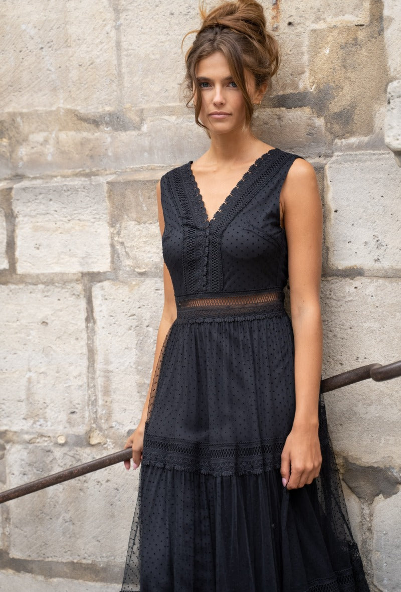 Nikky dotted tulle long dress