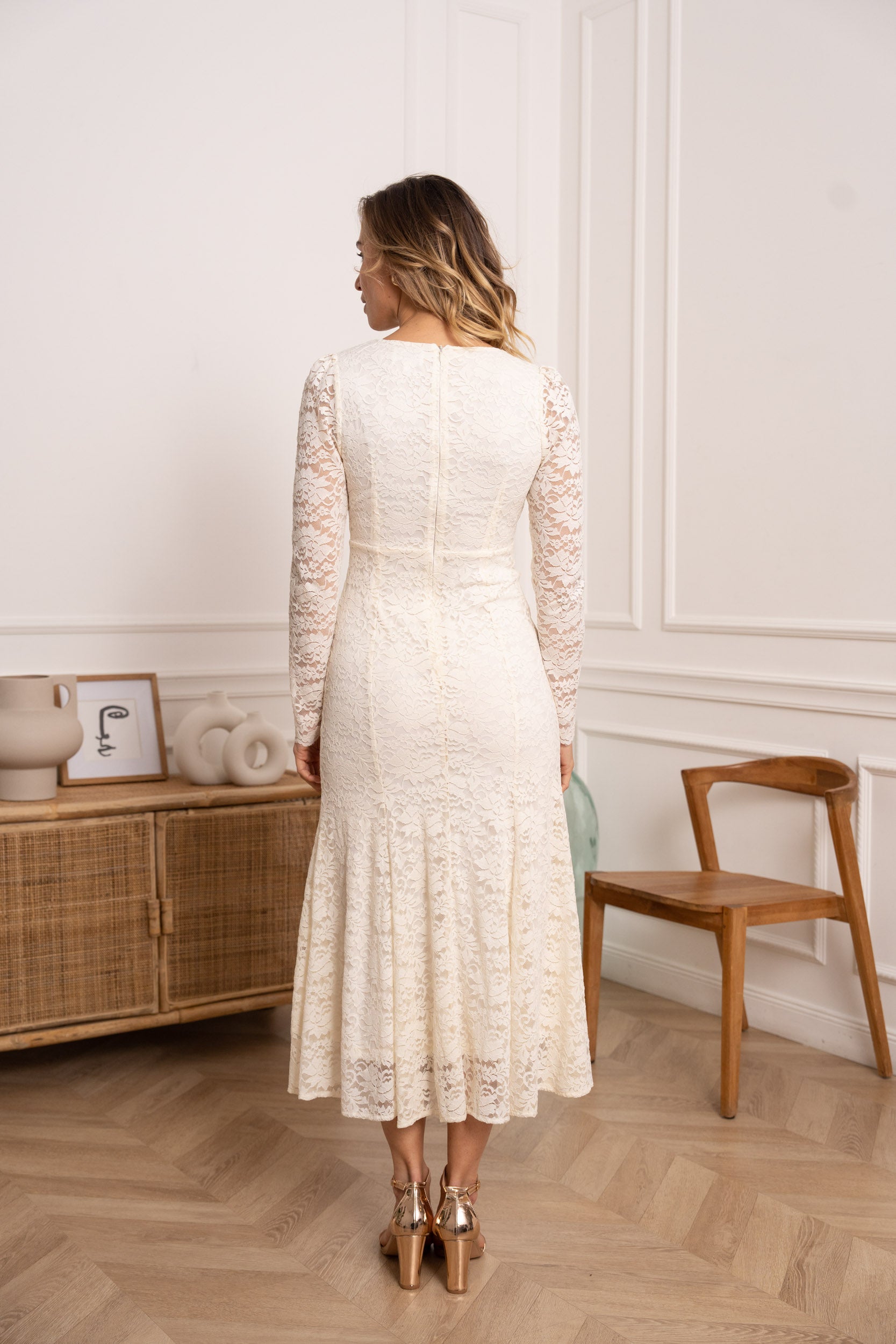 Robe midi en dentelle