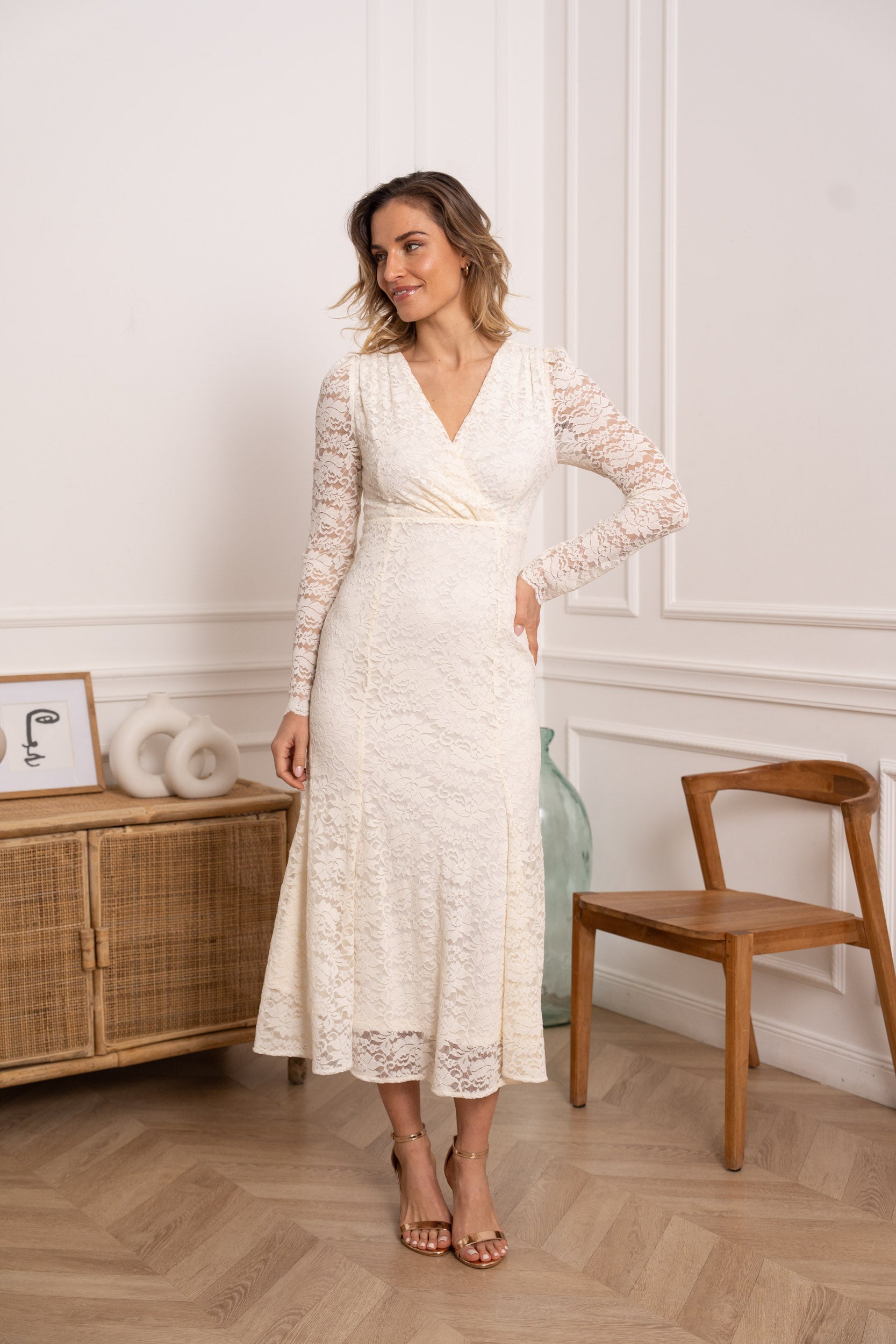 Robe midi en dentelle