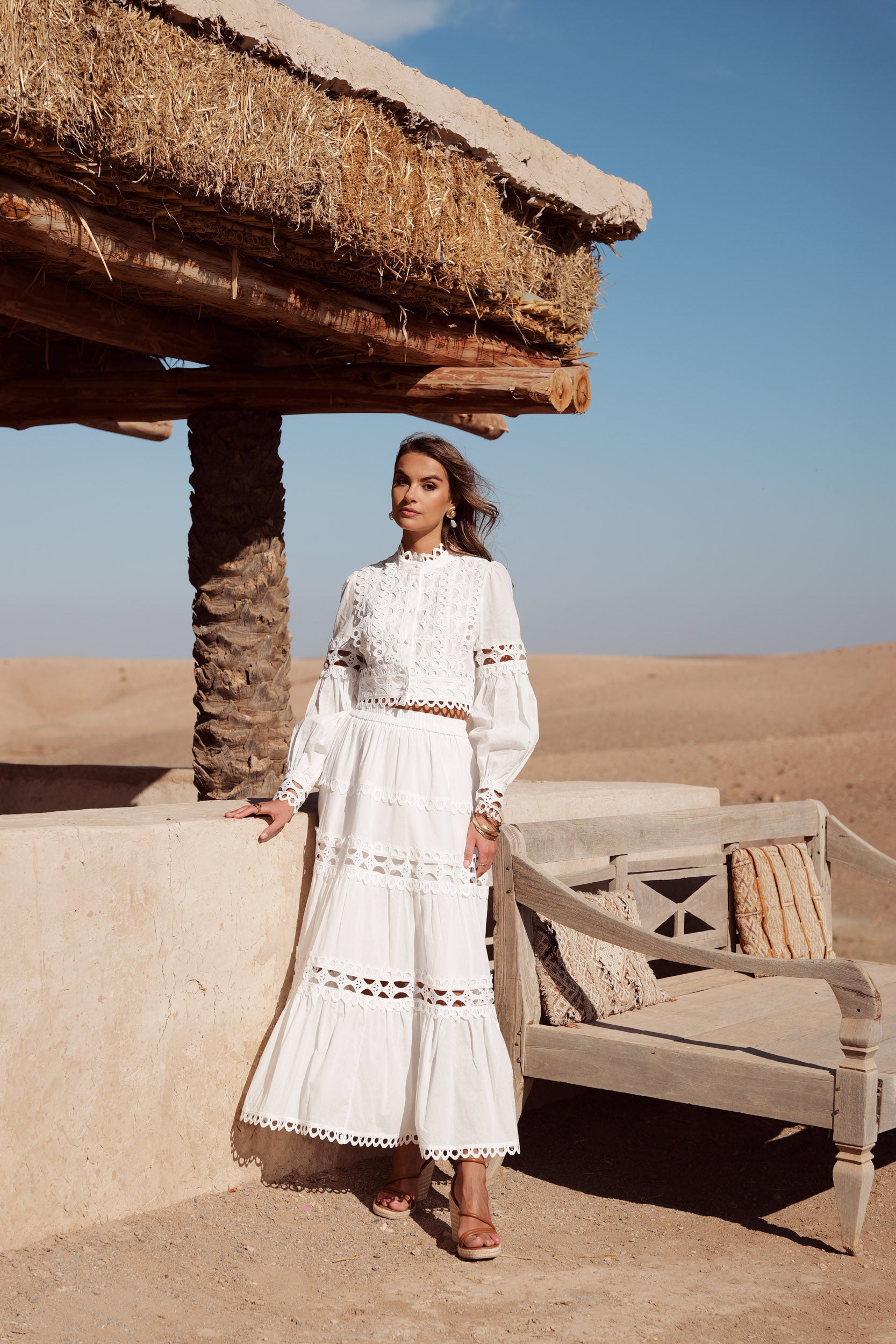 Jupe longue Ellie en coton ajouré