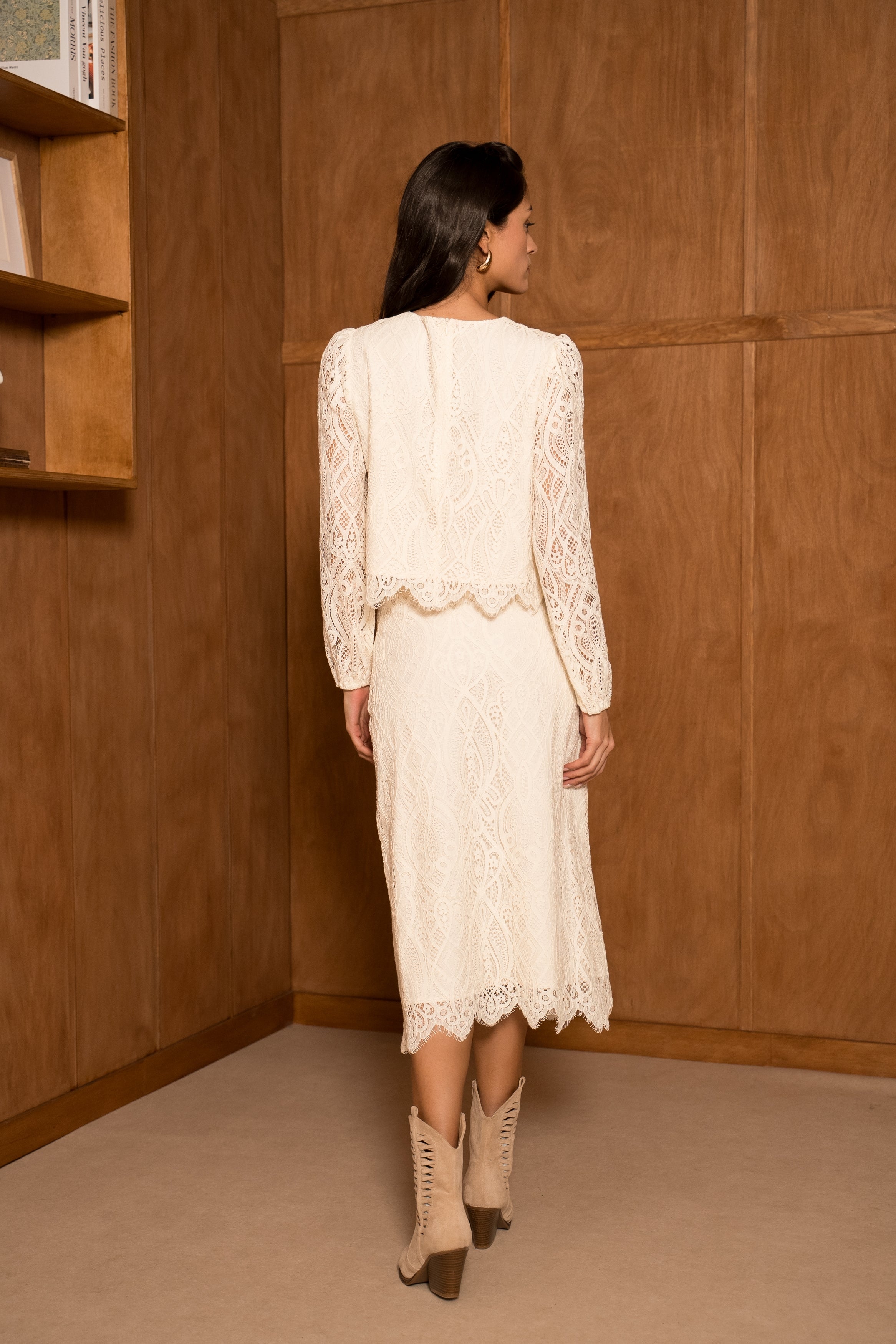 Jupe Garance midi en dentelle guipure