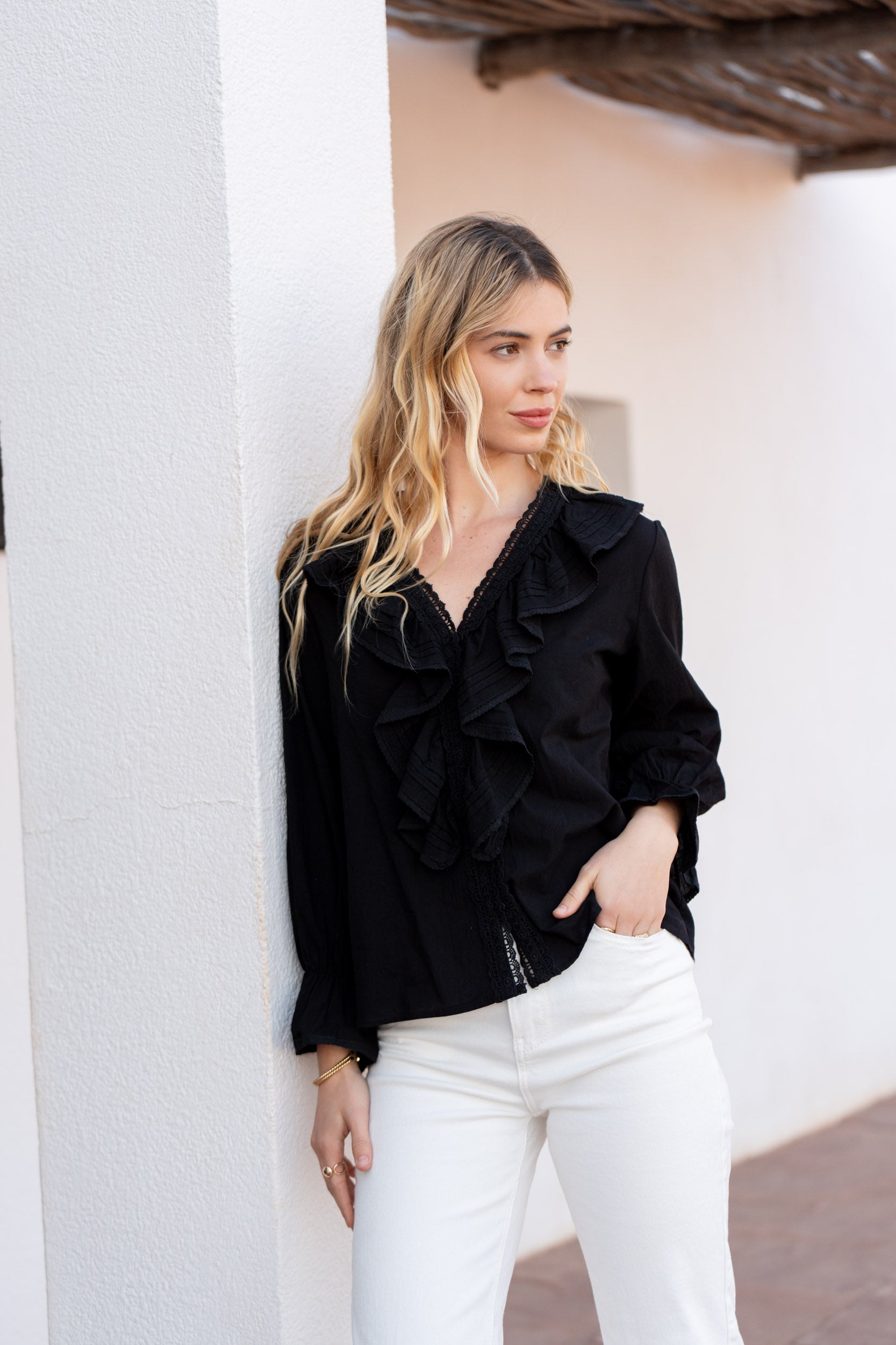 Chemise Billy en coton col froufrou