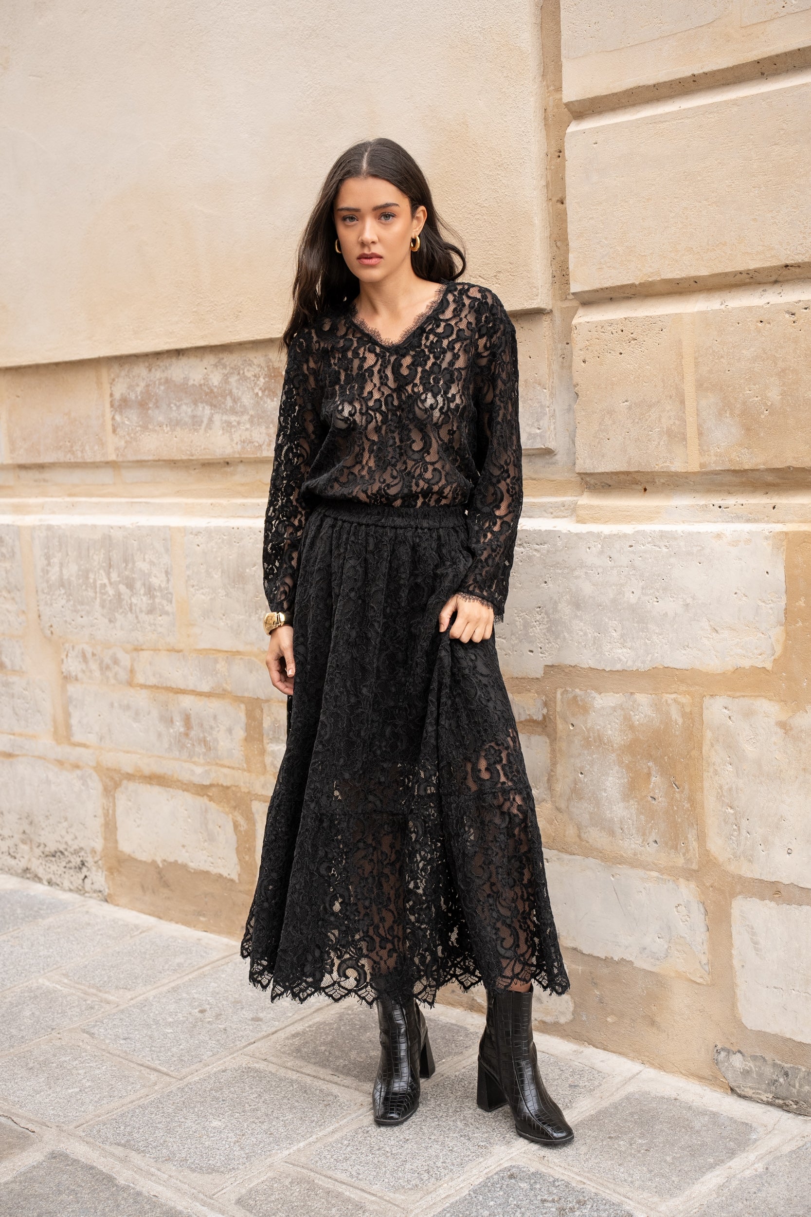 Jupe Maël en dentelle avec godets