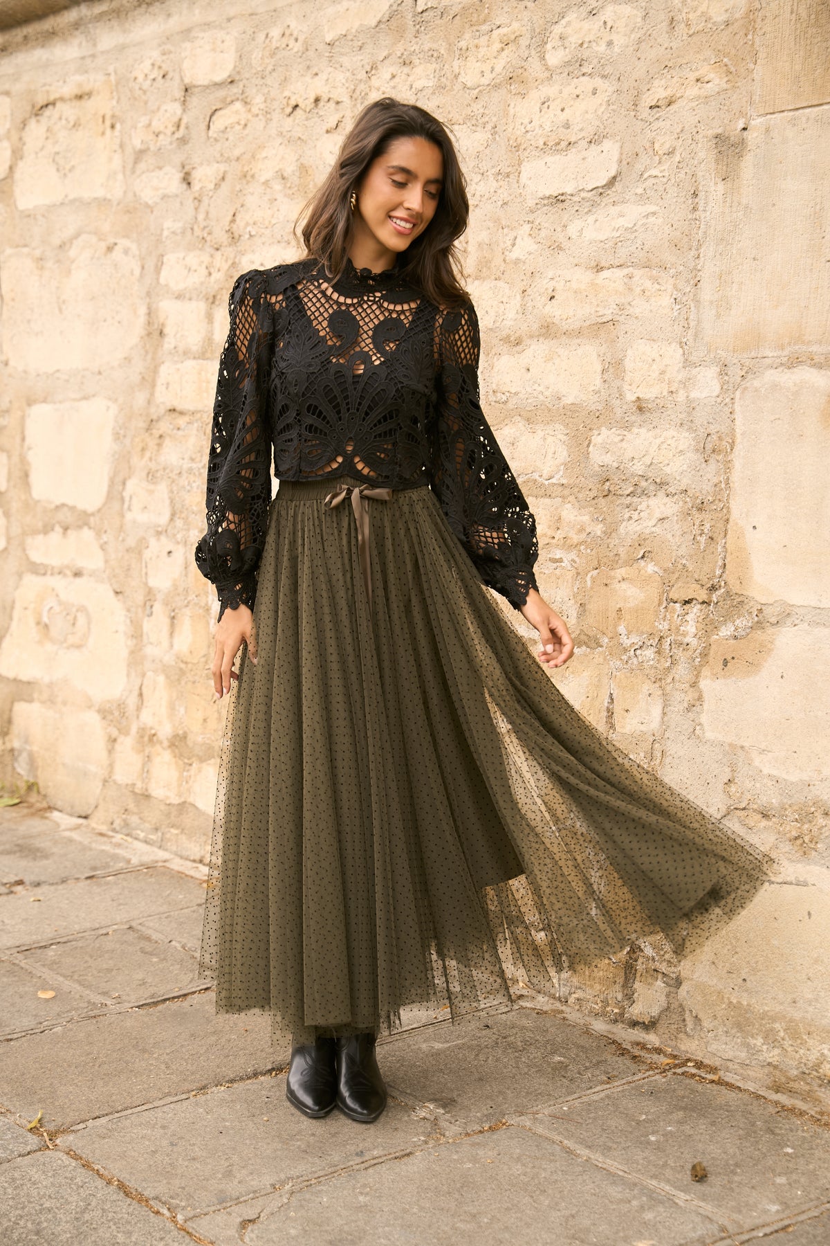 Jupe Aria en tulle plumetis à pois