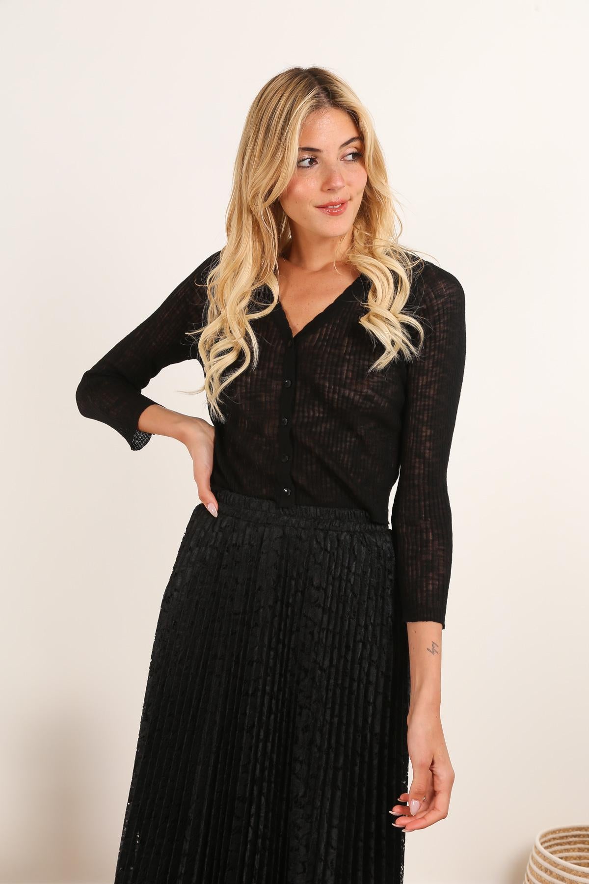 Gilet crop en maille fine côtelée