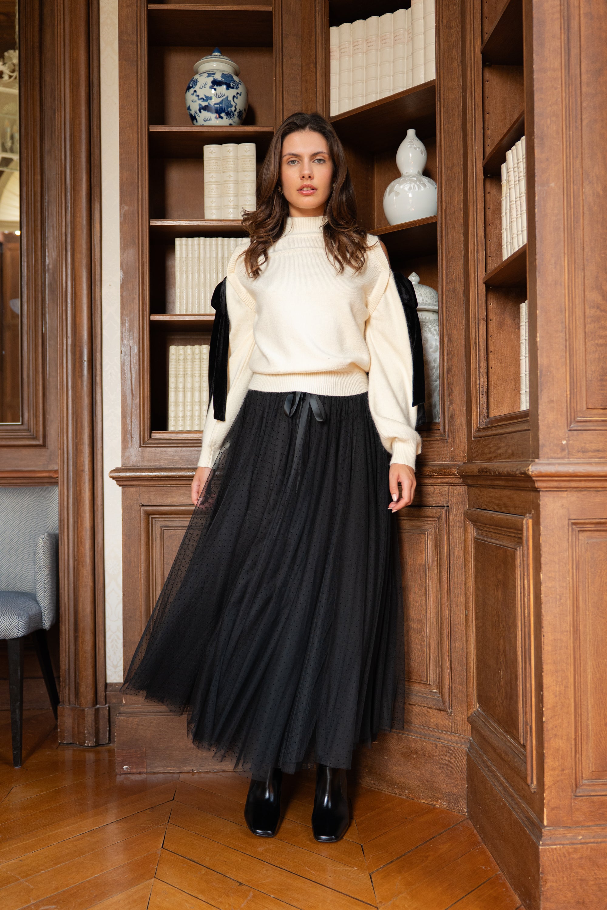 Jupe Aria en tulle plumetis à pois